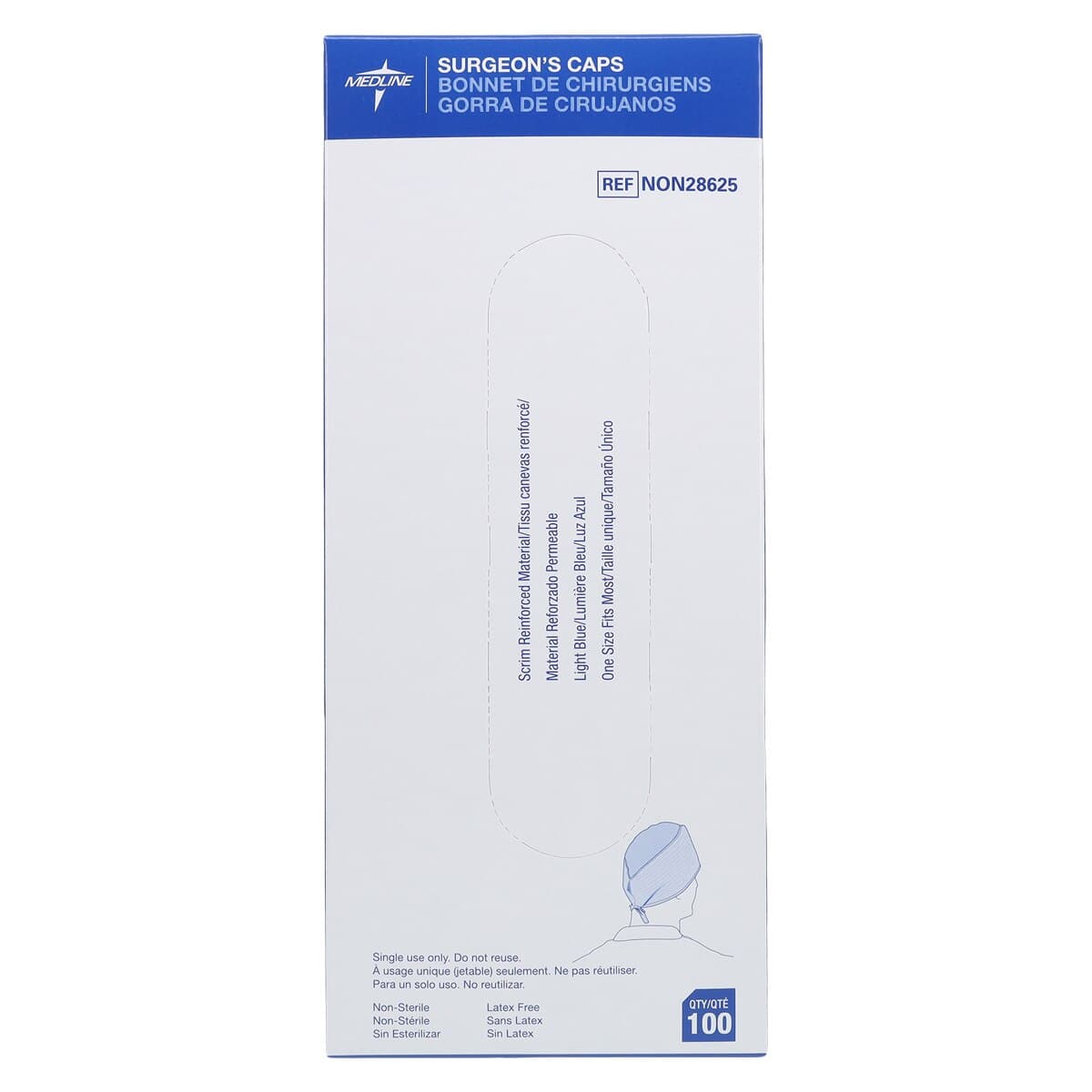 Medline Sheer-Guard Surgeon Cap Tie Back, One Size Fits Most, Blue, Disposable, Latex-Free, 500/Case thumbnail 5