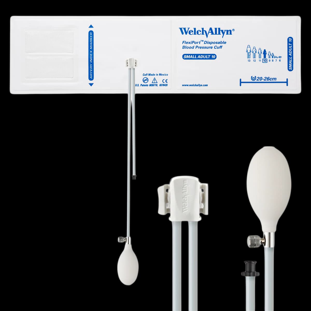 Welch FlexiPort Blood Pressure Cuff Soft 2-Tube, Size 10, White/Navy Blue, Latex-Free, 20/Pk - Cuff Soft 2-Tube - Image 1