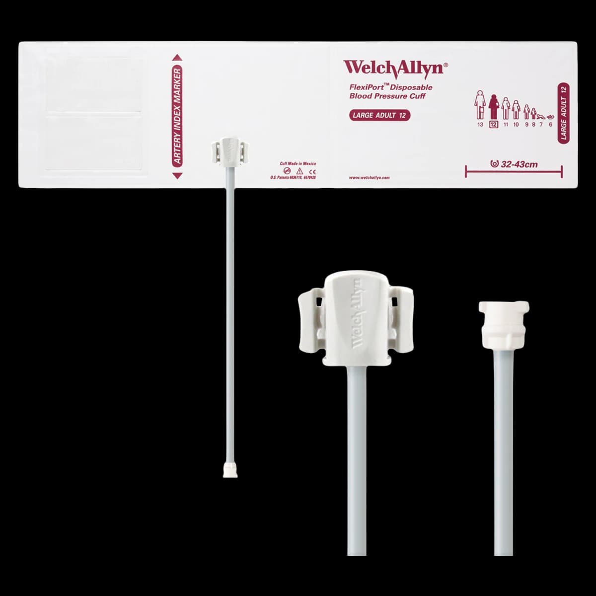 Welch Allyn FlexiPort Blood Pressure Cuff, Size 12, White/Burgundy, Latex-Free, 20/Pack - Cuff Soft 1-Tube - Image 1
