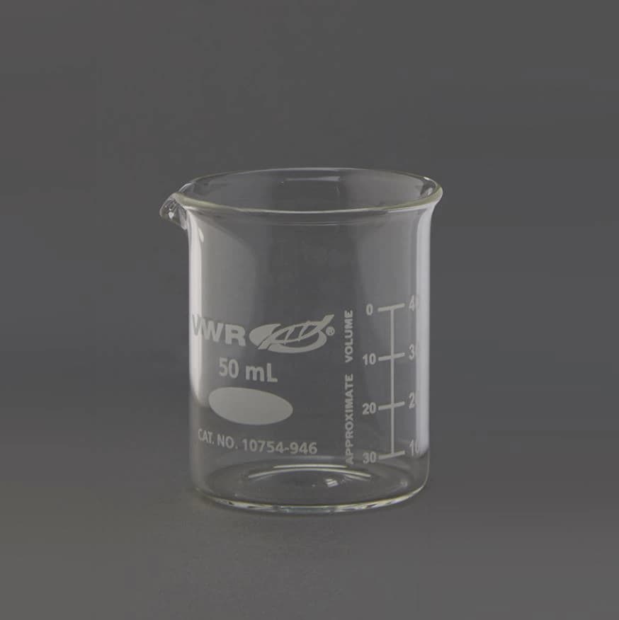 Graduated Glass Beaker, 50 mL, Clear, with Pour Spout, Each - Beaker Glass - Image 1