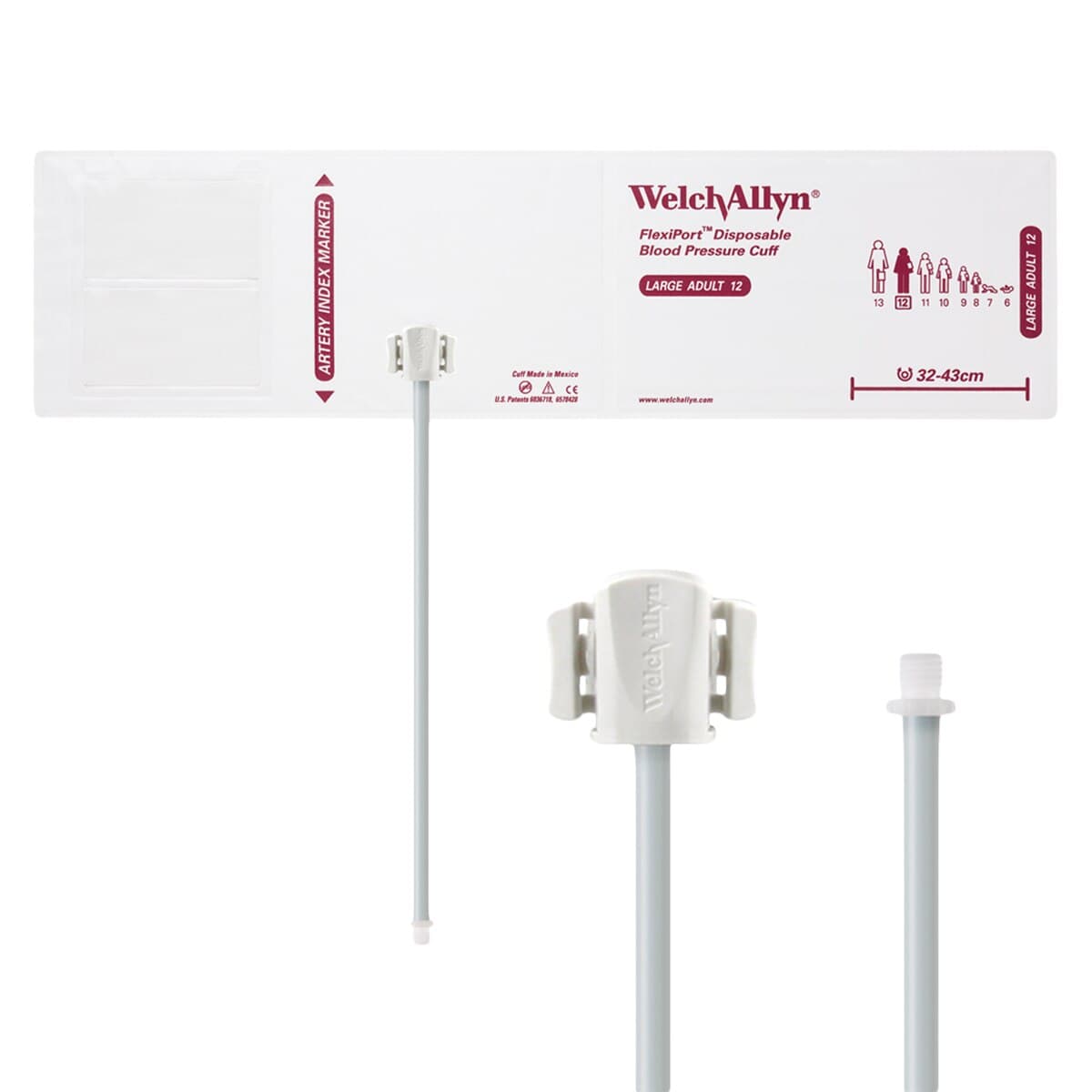 Welch FlexiPort Blood Pressure Cuff, Vinyl, 1-Tube, Size 12, White/Burgundy, Latex-Free, 20/Pk thumbnail 2