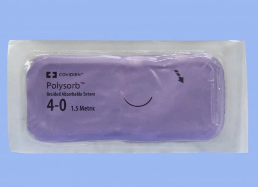 Medtronic Polysorb Absorbable Suture, 4-0, 18", P-11 Premium Reverse Cutting 3/8 Circle Needle 16mm, Undyed, 36/Case - Suture Polysorb Undyed P-11 - Image 1