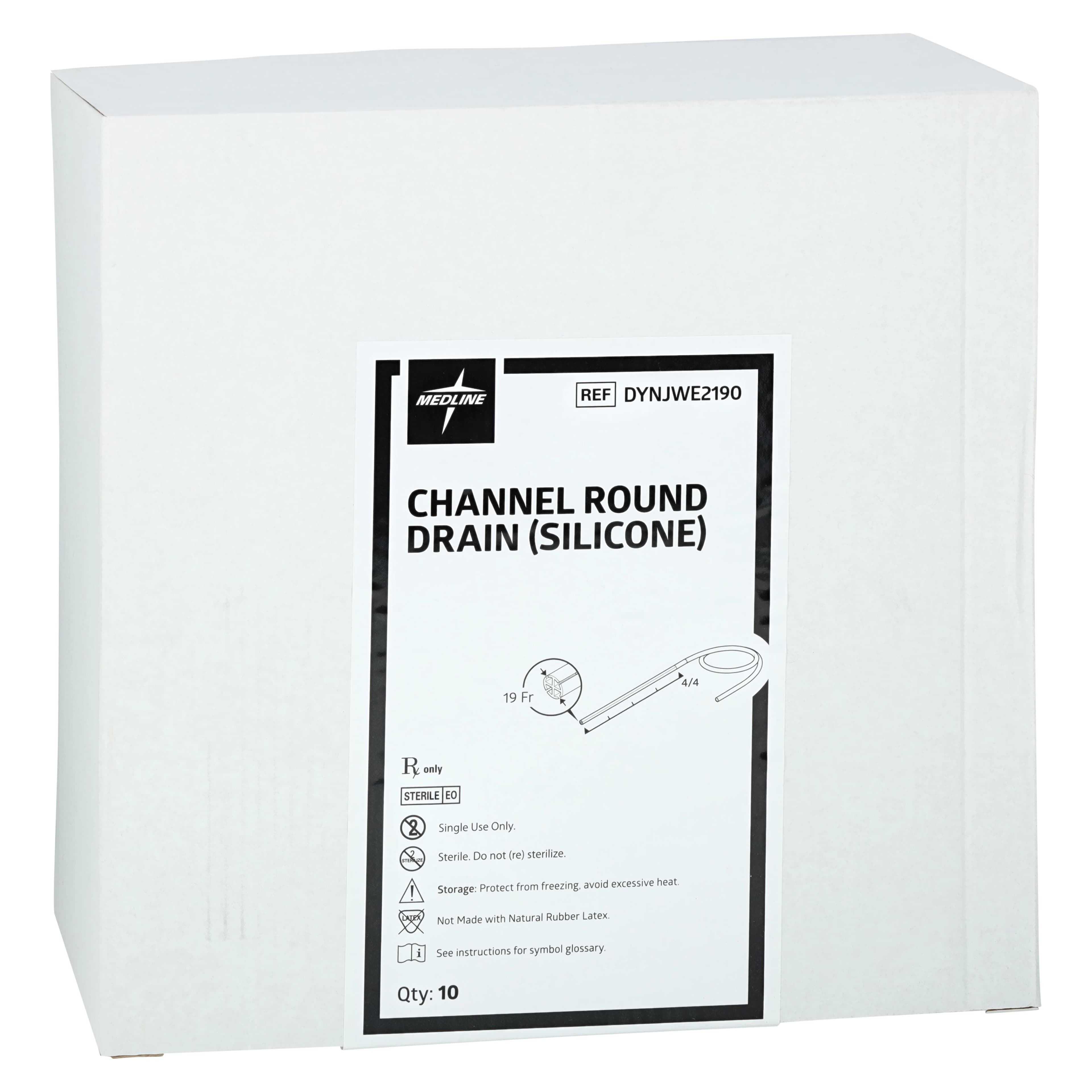Medline Silicone Wound Drain, 19Fr Round Tip, 4-Channel Full Fluted - Wound Drain Round Silicone - Image 1
