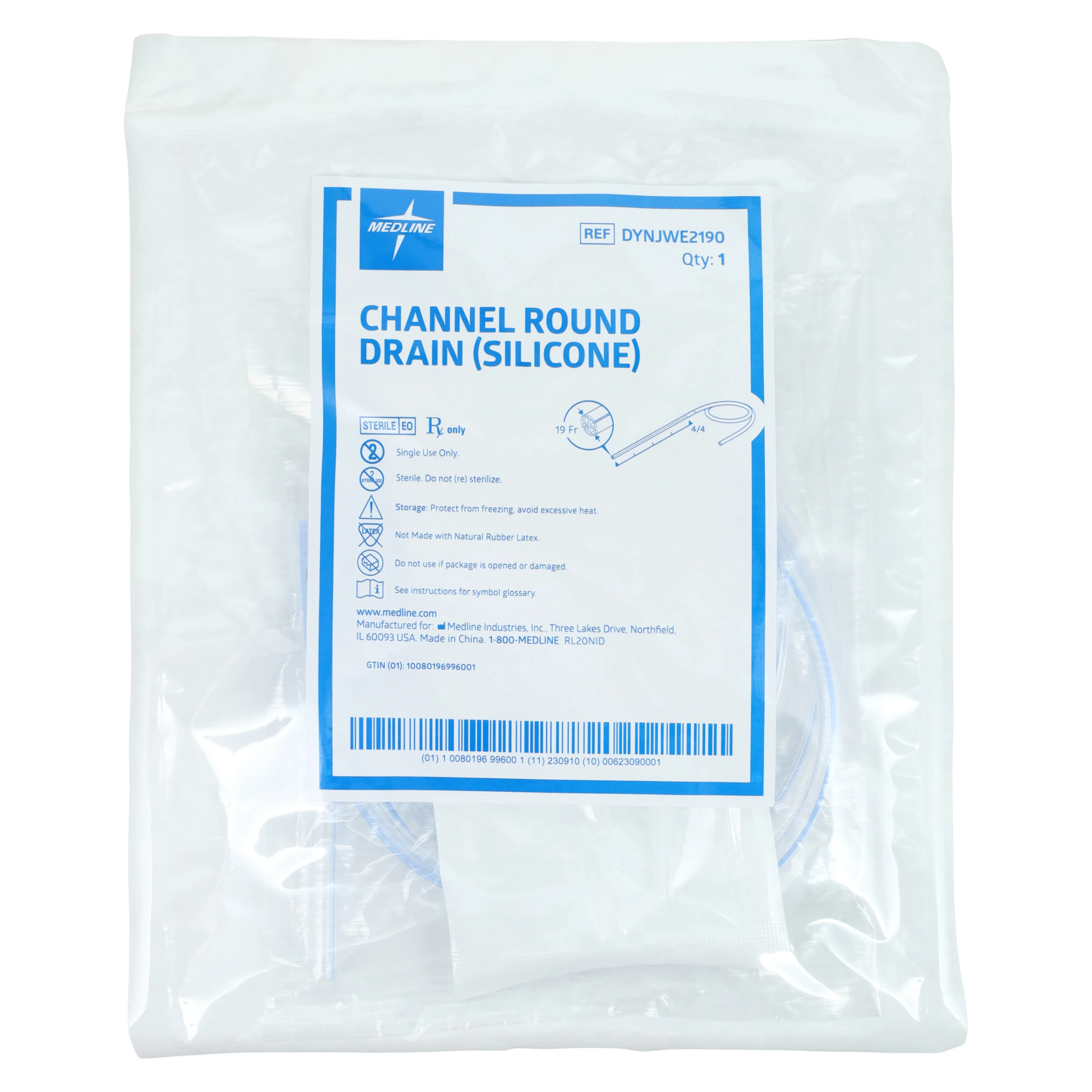 Medline Silicone Wound Drain, 19Fr Round Tip, 4-Channel Full Fluted thumbnail 2