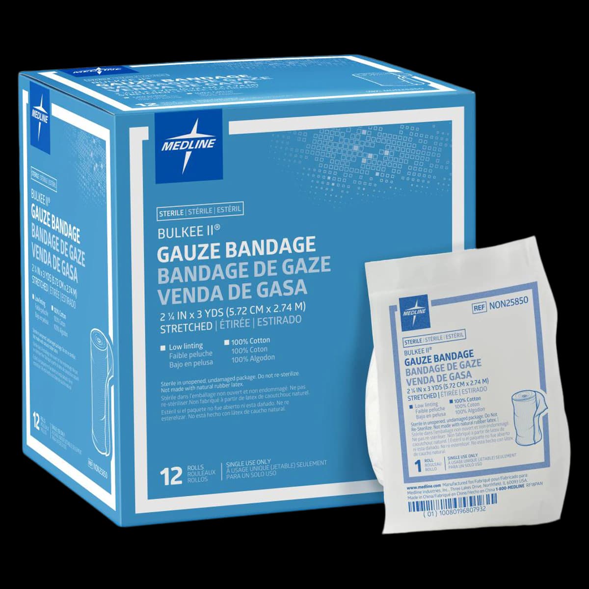 Medline Bulkee II Gauze Bandage, Cotton, 2.25" x 3 yd, 6 Ply, Sterile, 96/Case - Bandage Fluff Bulkee II 6Pl ST - Image 1