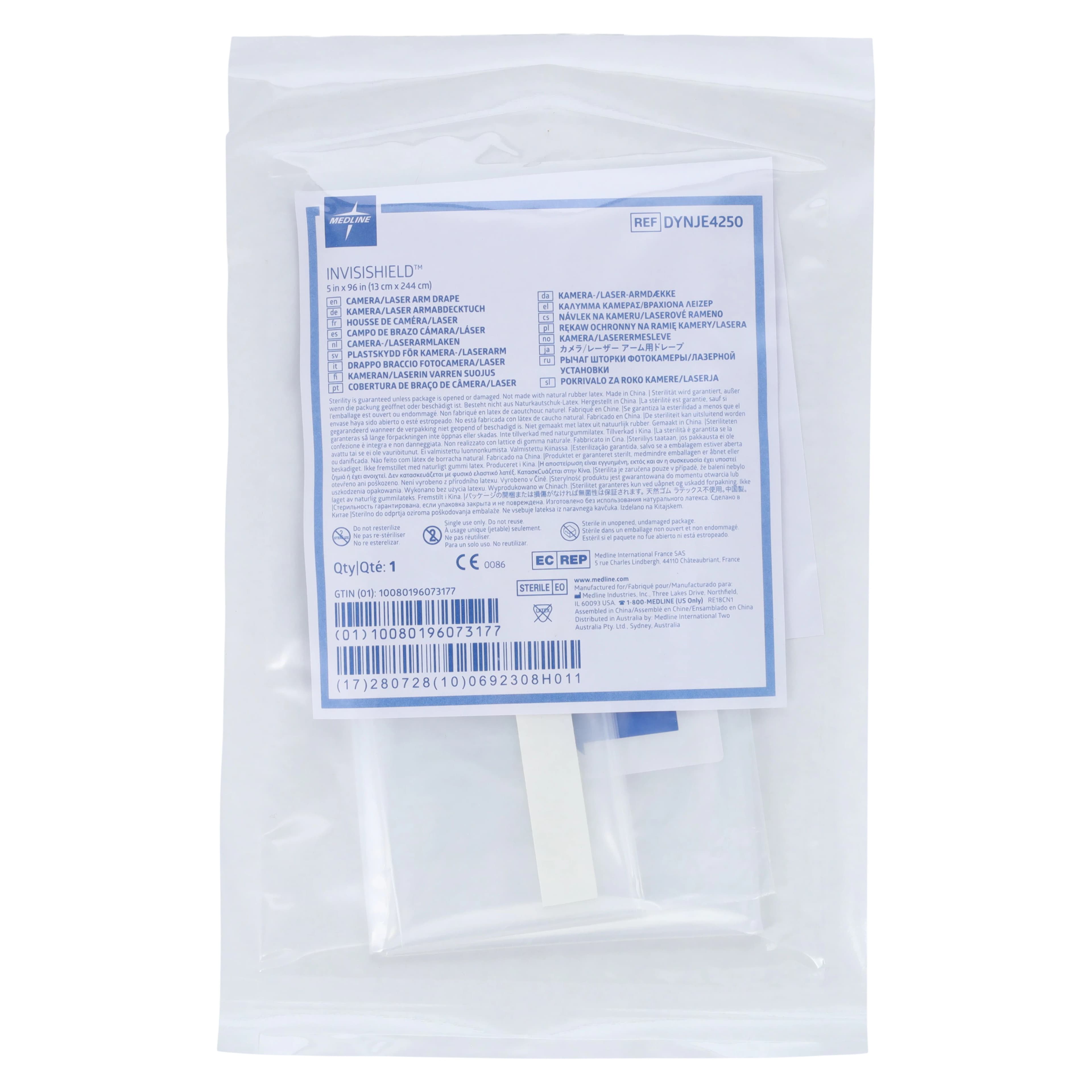 Medline InvisiShield Sterile Video Camera Drape, 5" x 96", Clear, 1/Each - Drape f/Video Camera Sterile - Image 1