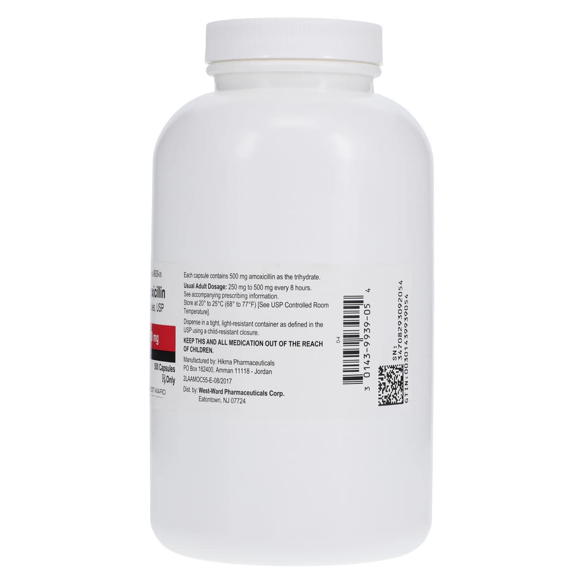 Amoxicillin Capsules, 500mg, 500/Bottle, Hikma Pharmaceuticals thumbnail 2