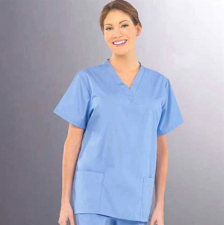 Fashion Seal Fashion Poplin Scrub Shirt, Women's, Ciel Blue, Large, 65% Polyester / 35% Cotton, Pullover, 2 Pockets, Scissor Holder - Tunic Scrub Ladies Ciel Blue - Image 1