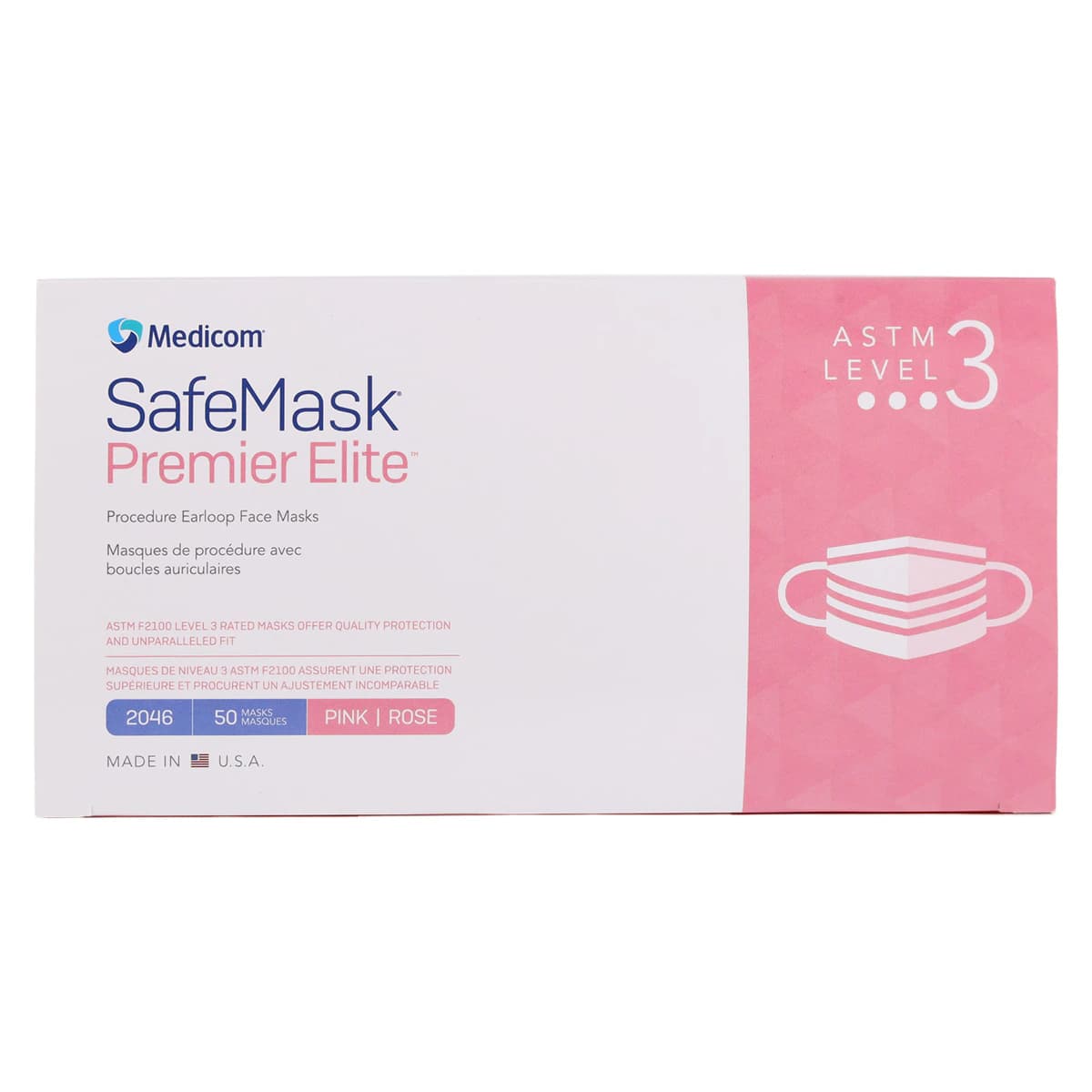 SafeMask Premier Elite ASTM Level 3 Procedure Face Mask, Earloop, Pink, 50/Box, 2046 thumbnail 9