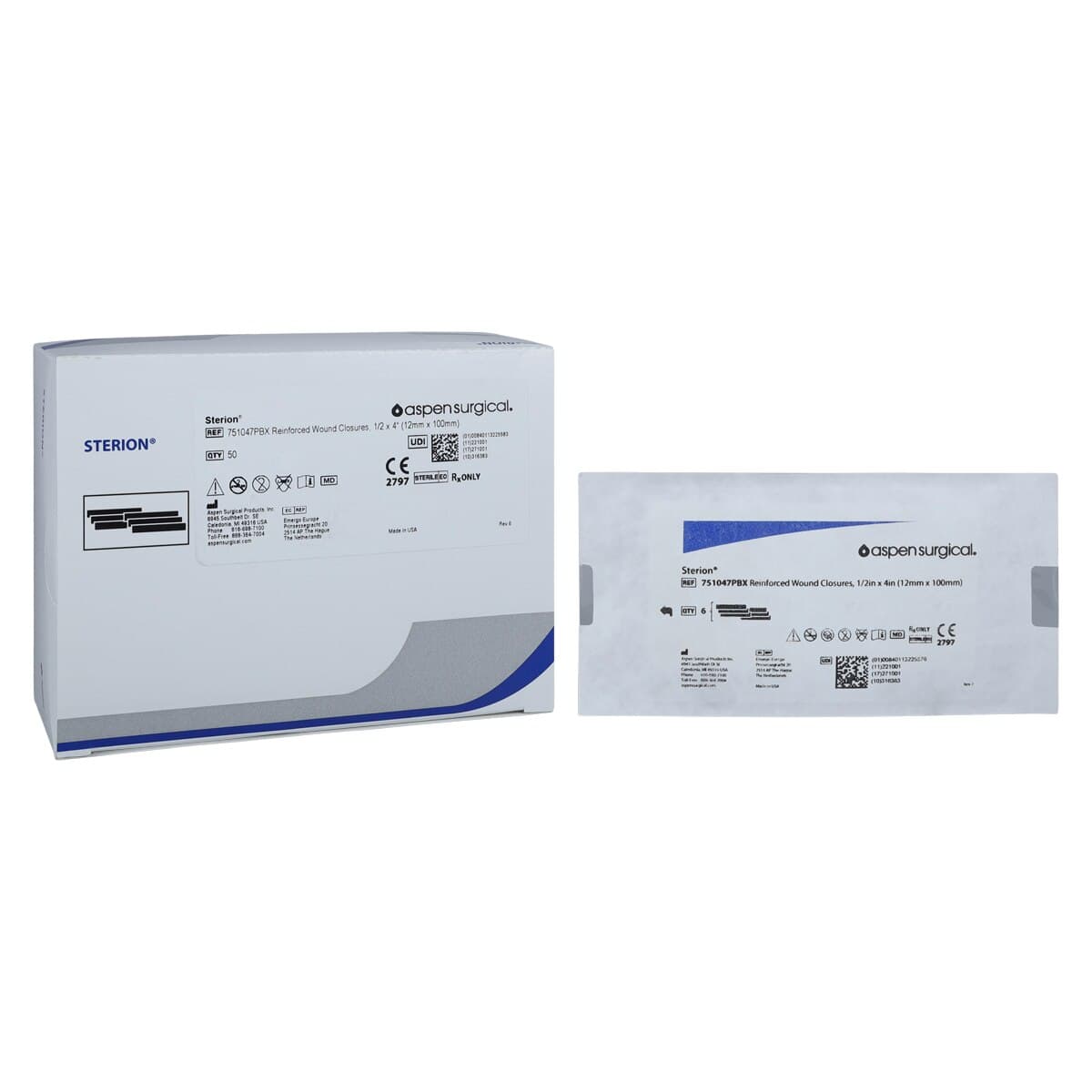 Aspen Surgical Sterion Skin Closure Strips, Polyester, 1/2" x 4", White, Sterile, 50/Box thumbnail 2