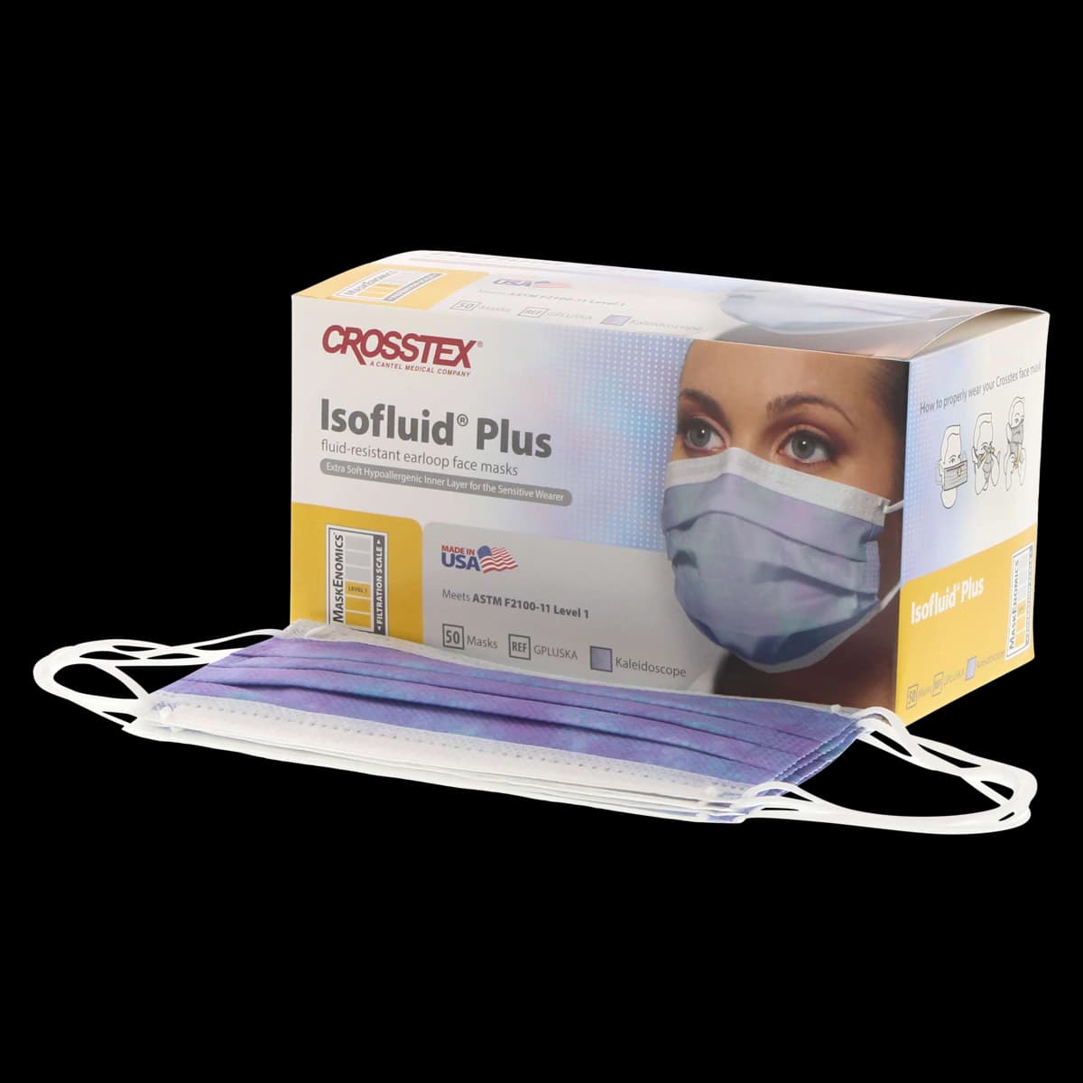 Isofluid Plus Earloop Face Mask, ASTM Level 1, Kaleidoscope, 50/Box, GPLUSKA thumbnail 2