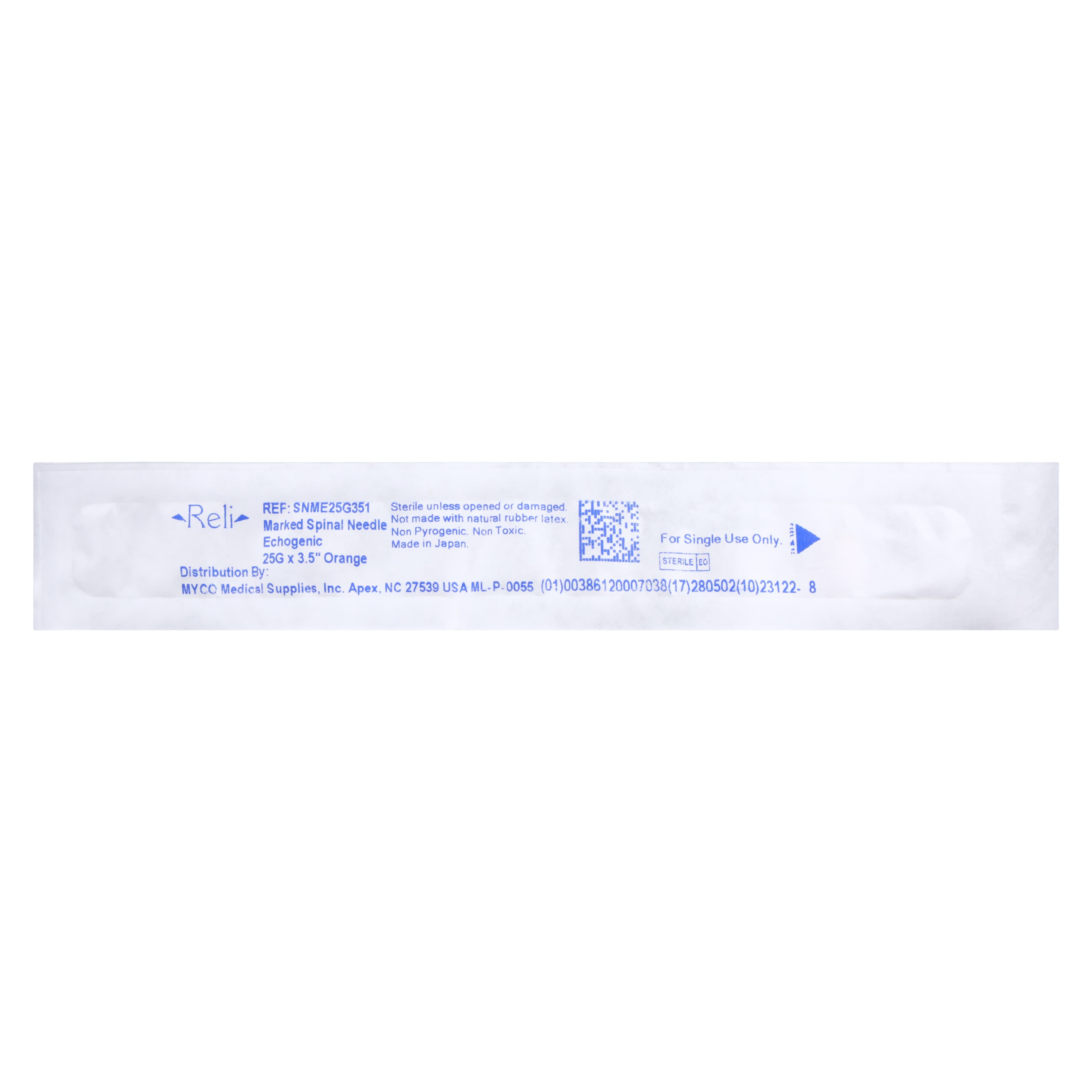 Myco Medical Quincke Spinal Needle, 25G x 3.5", Echogenic Stylet Tip, Orange, Sterile, 25/Bx thumbnail 2