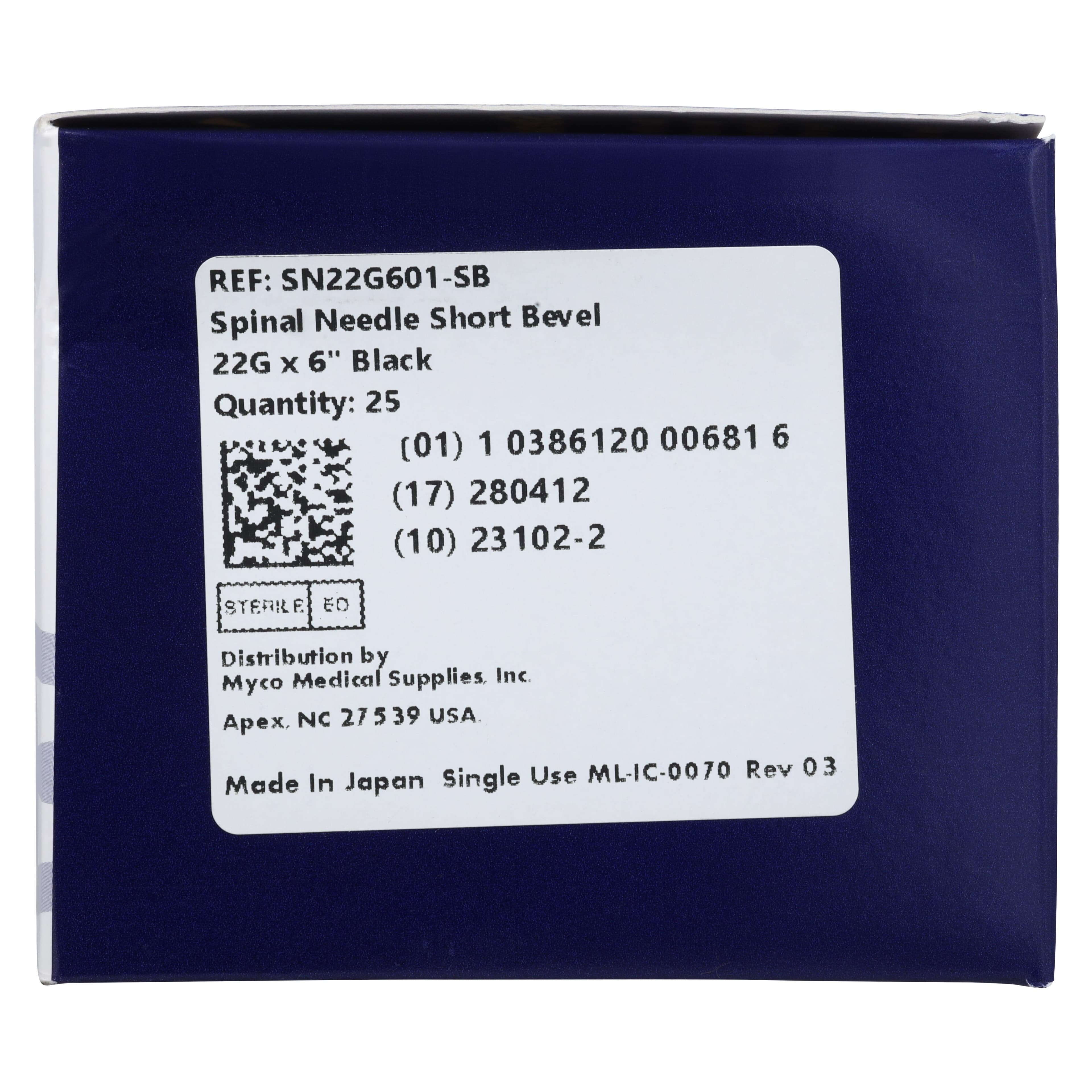 Myco Medical Spinal Needle, 22G x 6", Quincke, Short Bevel, Sterile, 25/Bx thumbnail 4