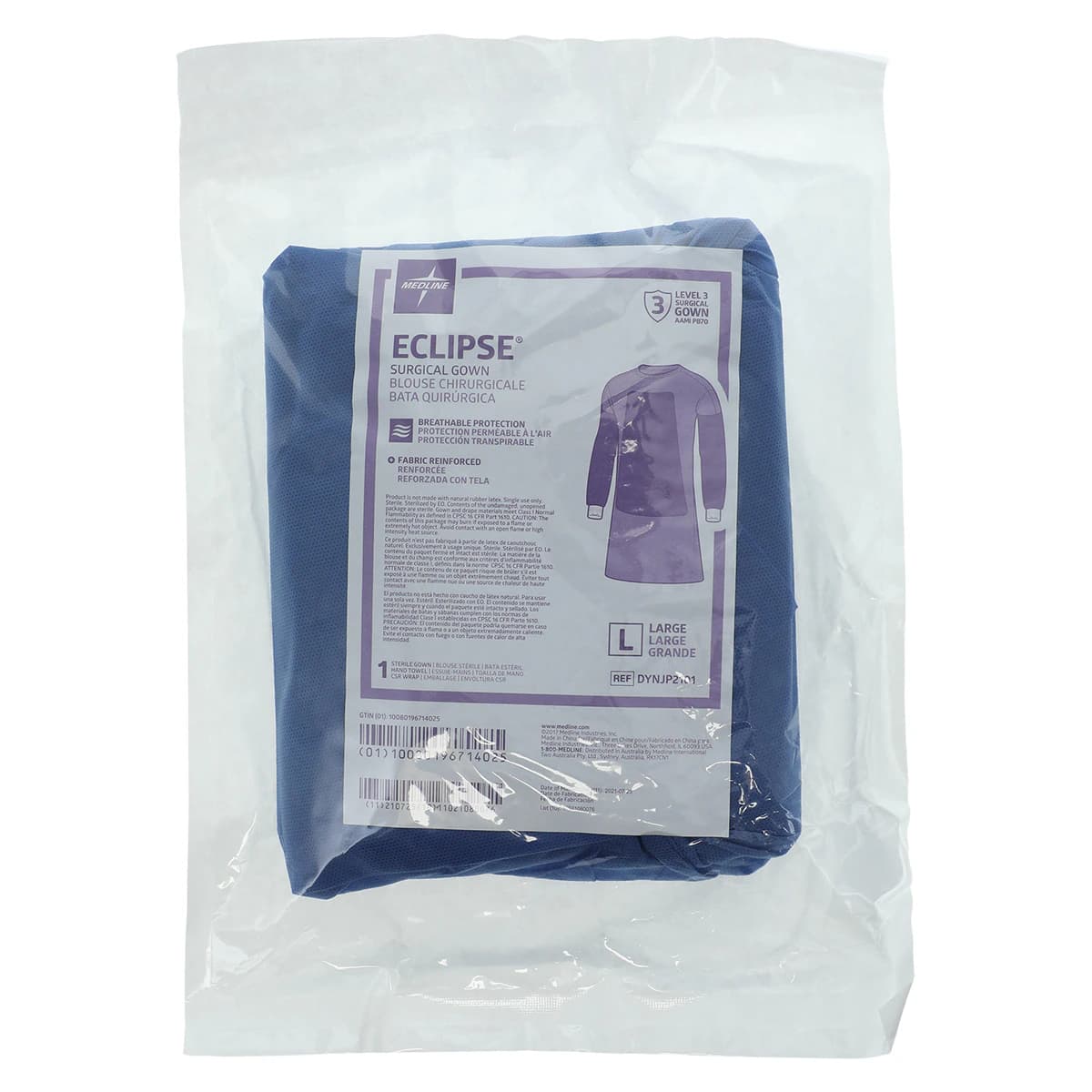 Medline Eclipse Disposable Surgical Gown, Large, Blue, Sterile, Hook & Loop Closure, 30/Case - Gown Surgical Exam Eclipse - Image 1