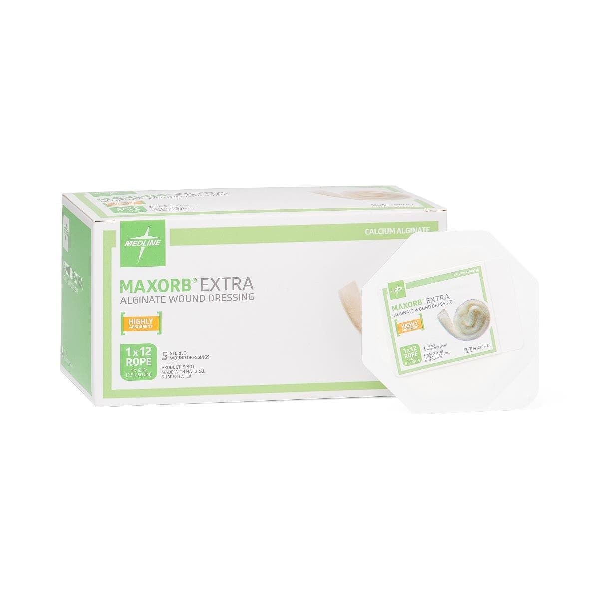 Medline Maxorb Extra Calcium Alginate Rope Dressing, Sterile, 1" x 12", Highly Absorbent, Latex-Free - Dressing Maxsorb Xtra Alginate - Image 1