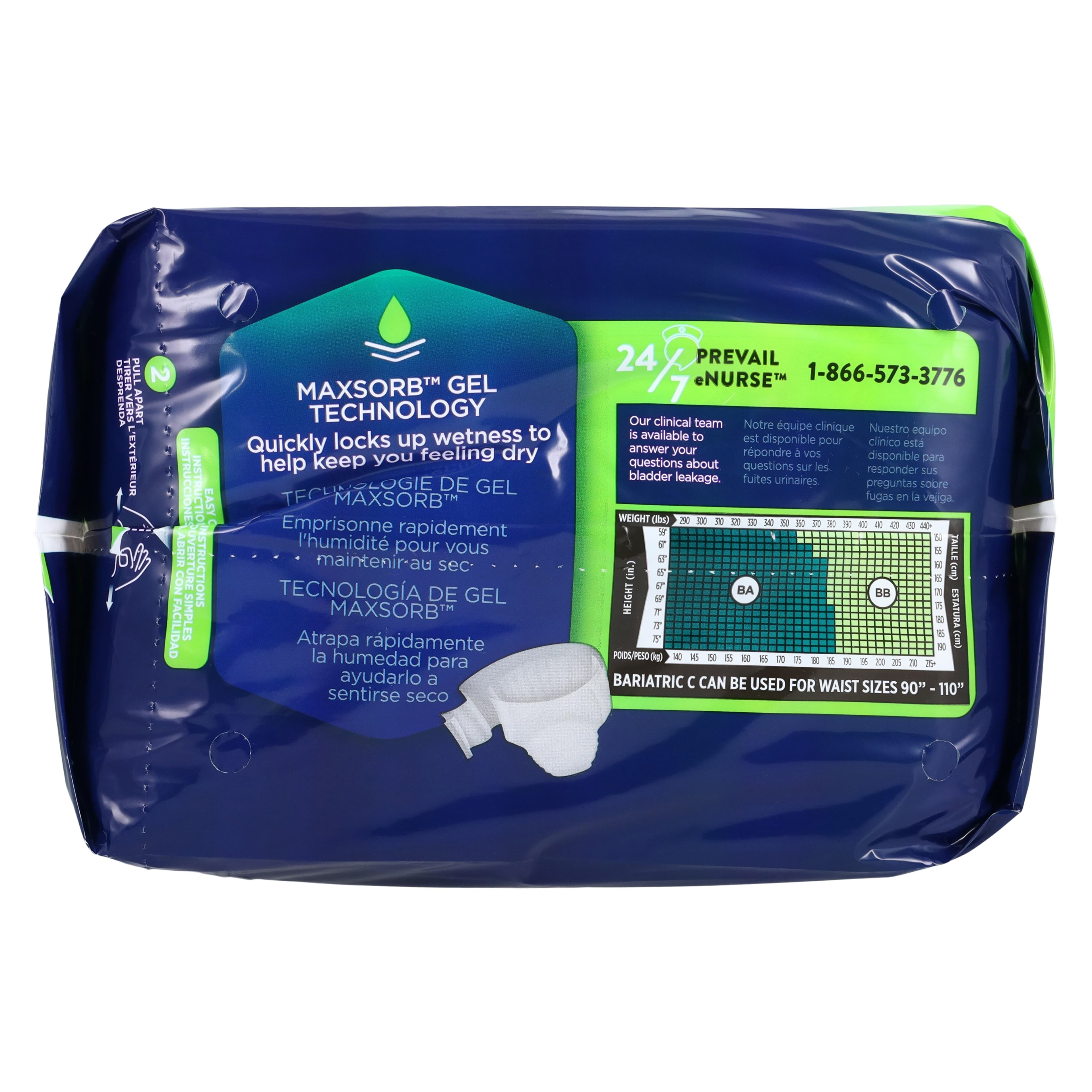 Prevail Incontinence Brief, Unisex, Adult 2XL, 62-73" Waist, Heavy Absorbency, Easy Lock Tabs, Green, 48/Case thumbnail 2