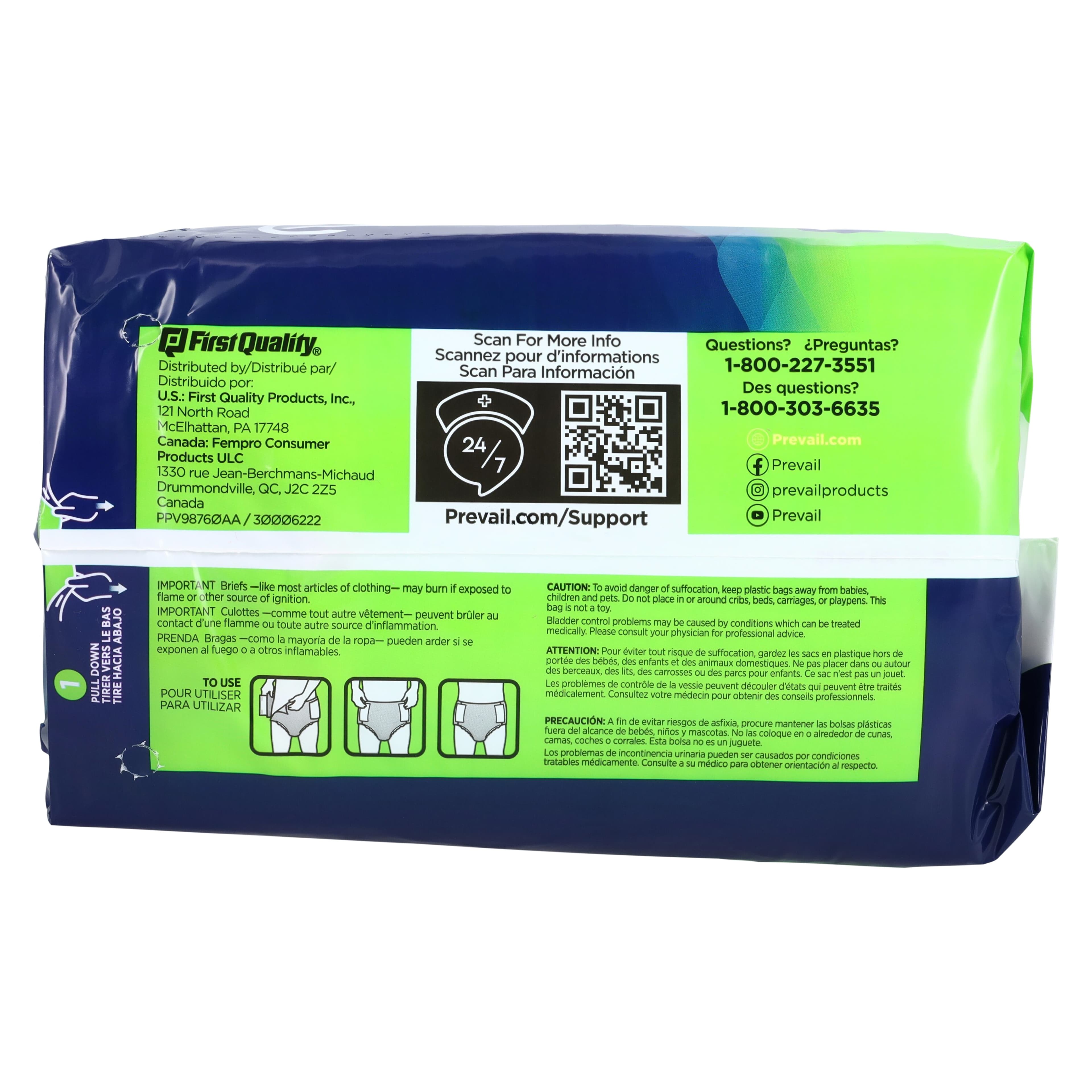 Prevail Incontinence Brief, Unisex, Adult 2XL, 62-73" Waist, Heavy Absorbency, Easy Lock Tabs, Green, 48/Case thumbnail 3