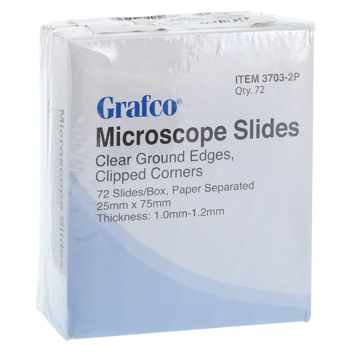 Grafco Plain Microscope Slides, 3" x 1", Clear, Precleaned, Rounded Corners, Grounded Edges, 144/Box - Slide Microscope Plain - Image 1
