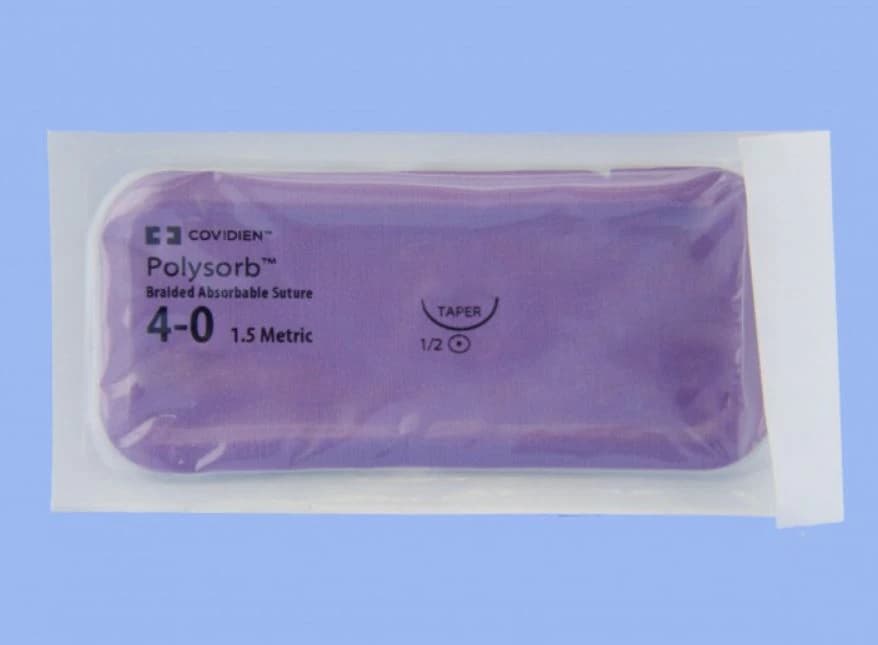 Medtronic Polysorb Absorbable Suture, 4-0, 30", CV-23 Surgalloy Taper Point 1/2 Circle Needle 17mm, Undyed, 36/Case - Suture Polysorb Undyed CV-23 - Image 1