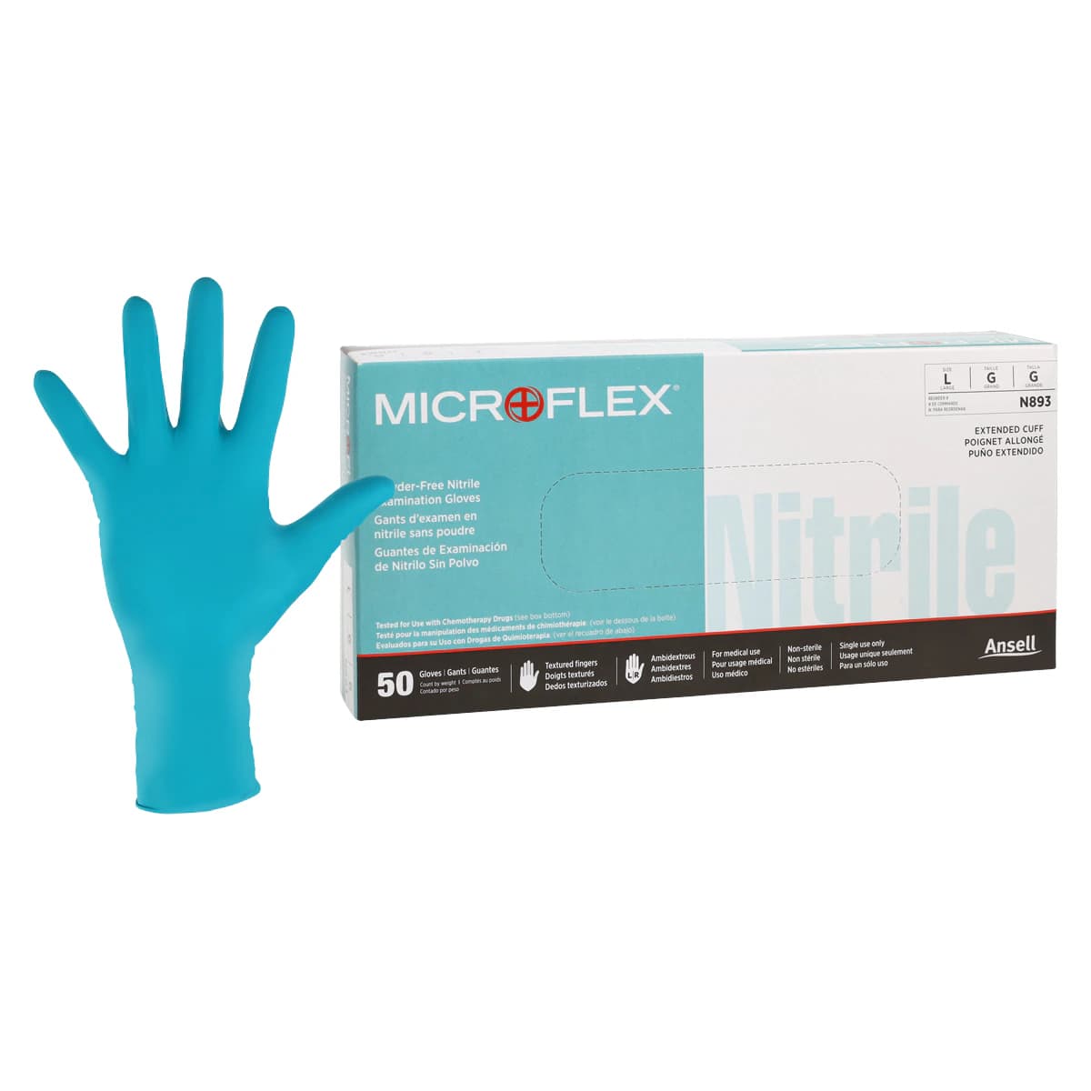 Microflex N89 Nitrile Exam Gloves, Chemo, Powder Free, Non-Sterile, Large, Green, 500/Case thumbnail 2