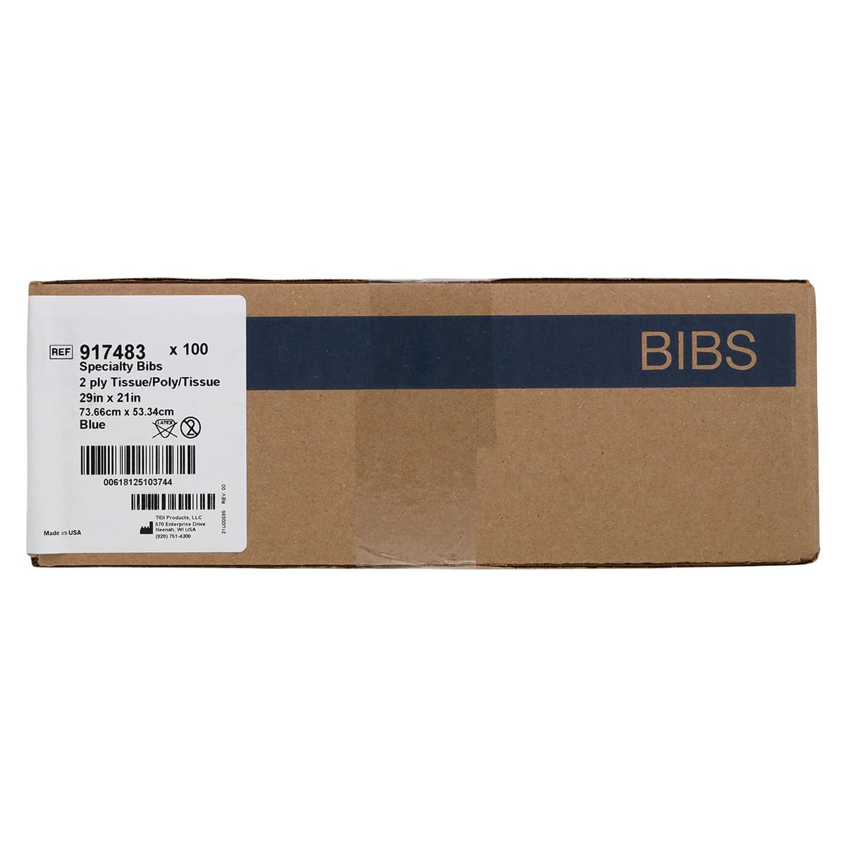 TIDI Everyday Endo/Prophy Bib, 29" x 21", Blue, Tissue/Poly/Tissue, Waist-Length with Contour Neck, 100/Case, 917483 thumbnail 2
