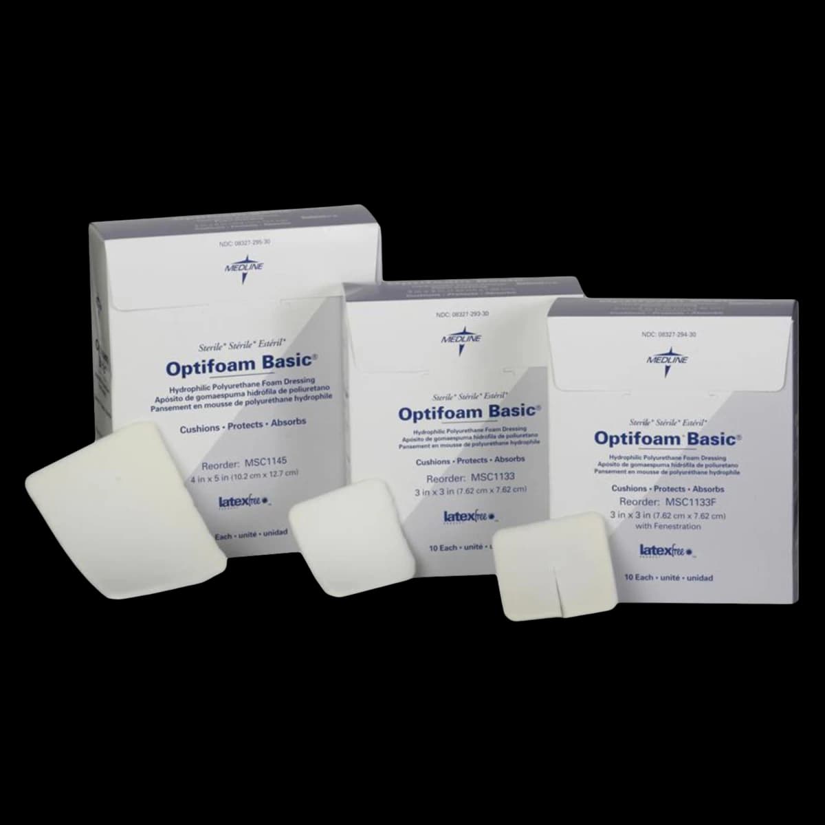 Medline Optifoam Basic Foam Wound Dressing, 4" x 5", Sterile, Low Adherent, Absorbent, Latex-Free - Dressing Optifoam Basic - Image 1