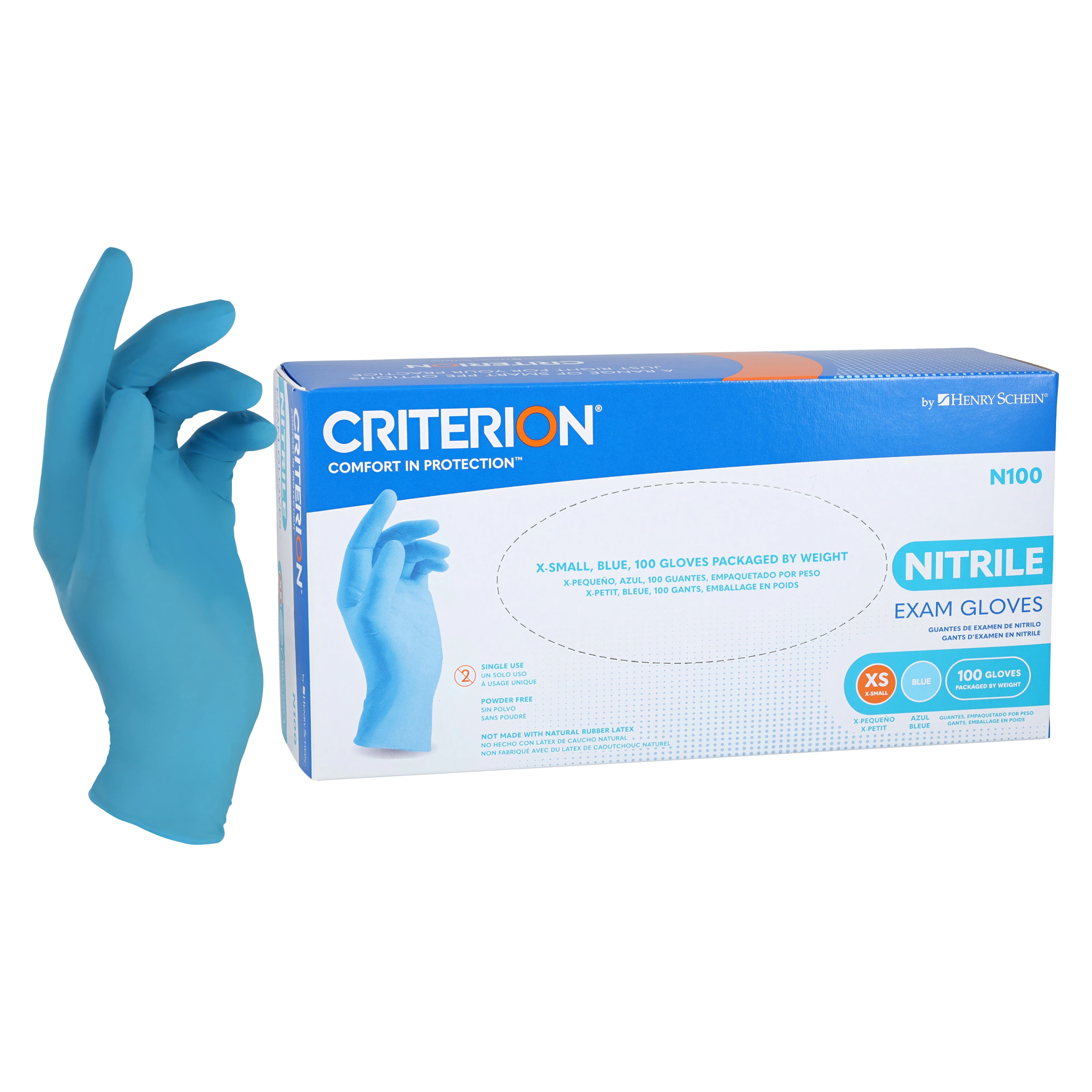 Criterion N100 Nitrile Exam Gloves, Powder Free, Non-Sterile, X-Small, Blue, 100/Box - Criterion Nitrile Exam N100 Gloves - Image 1