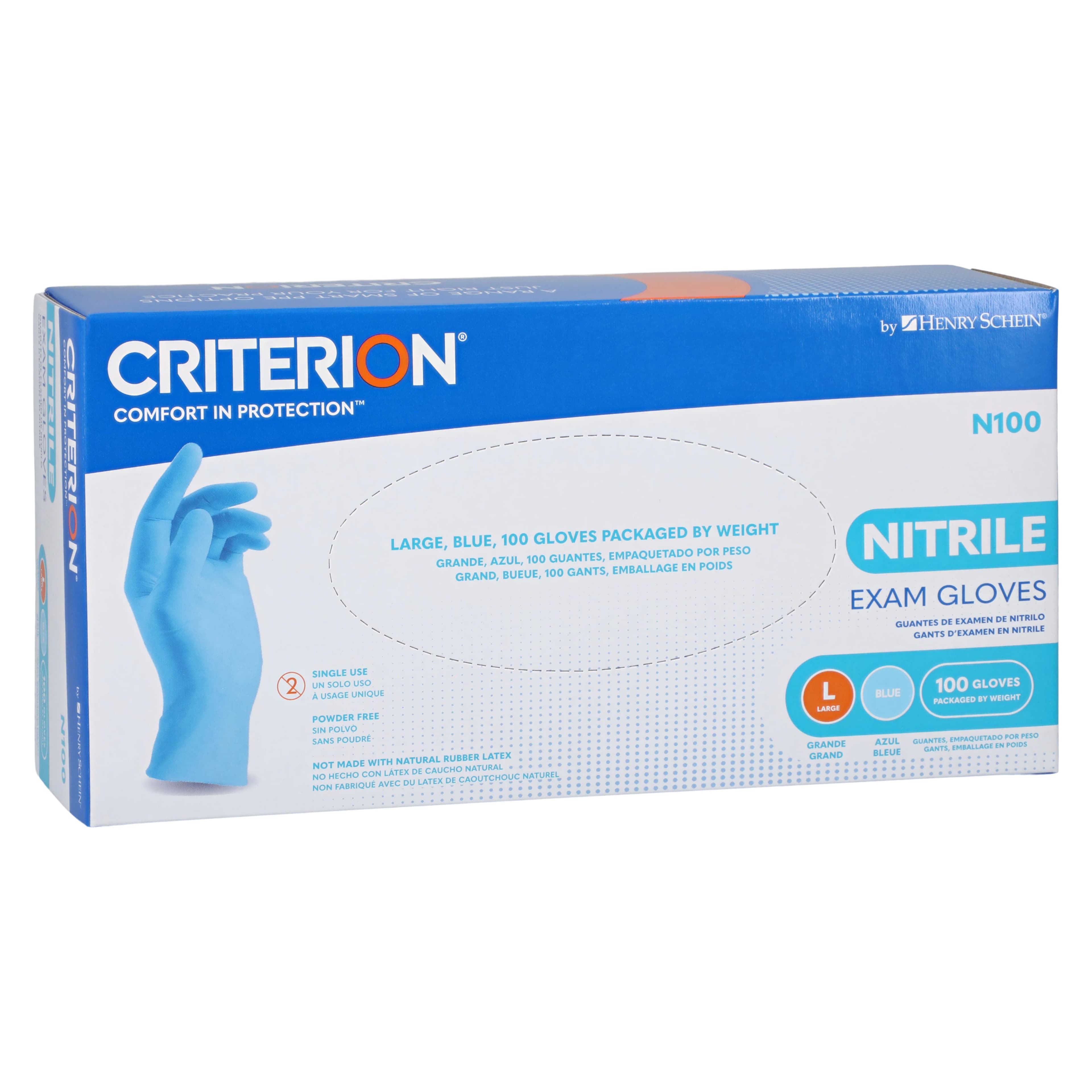 Criterion N100 Nitrile Exam Gloves, Large, Blue, Non-Sterile, 100/Box thumbnail 3