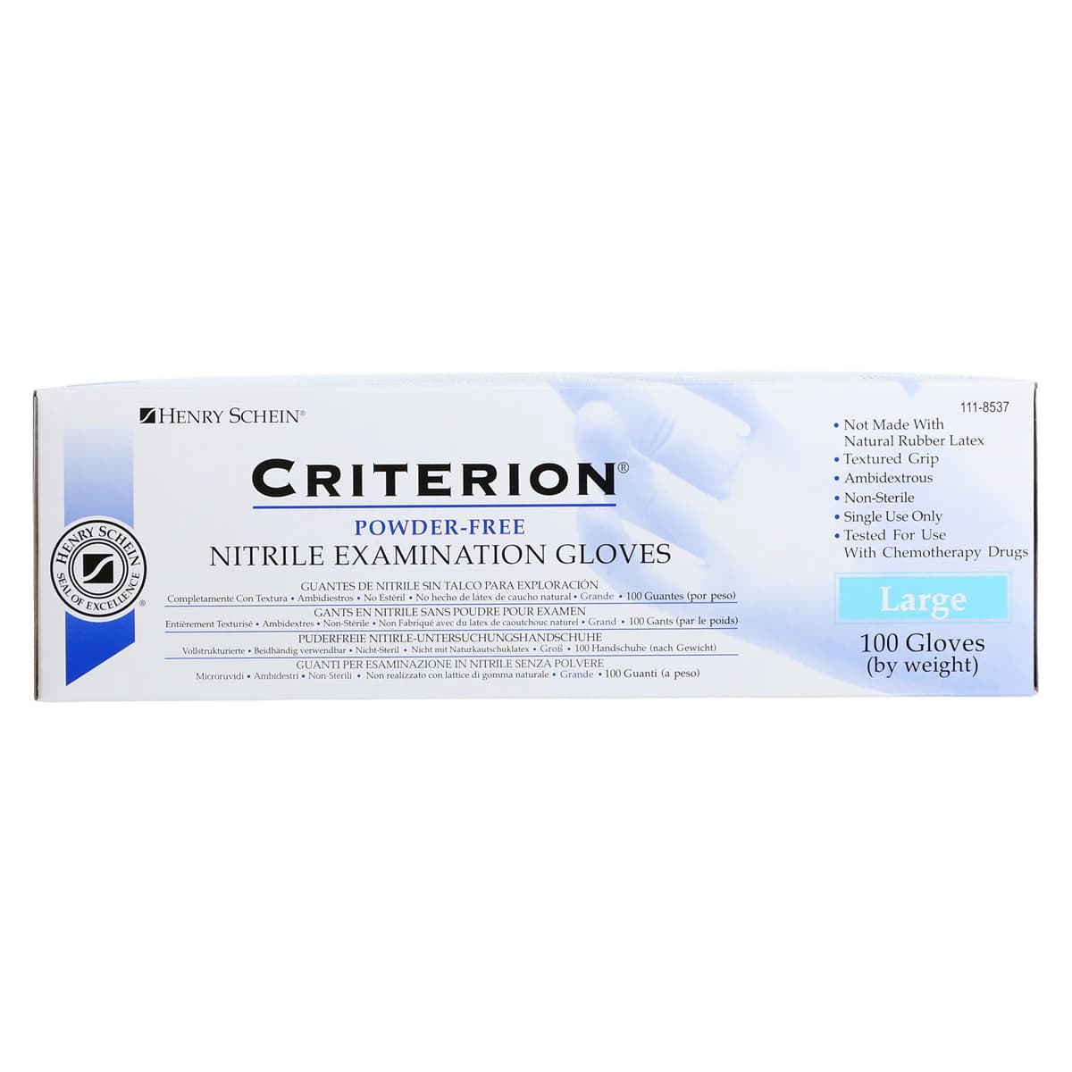 Criterion N100 Nitrile Exam Gloves, Large, Blue, Non-Sterile, 100/Box thumbnail 5