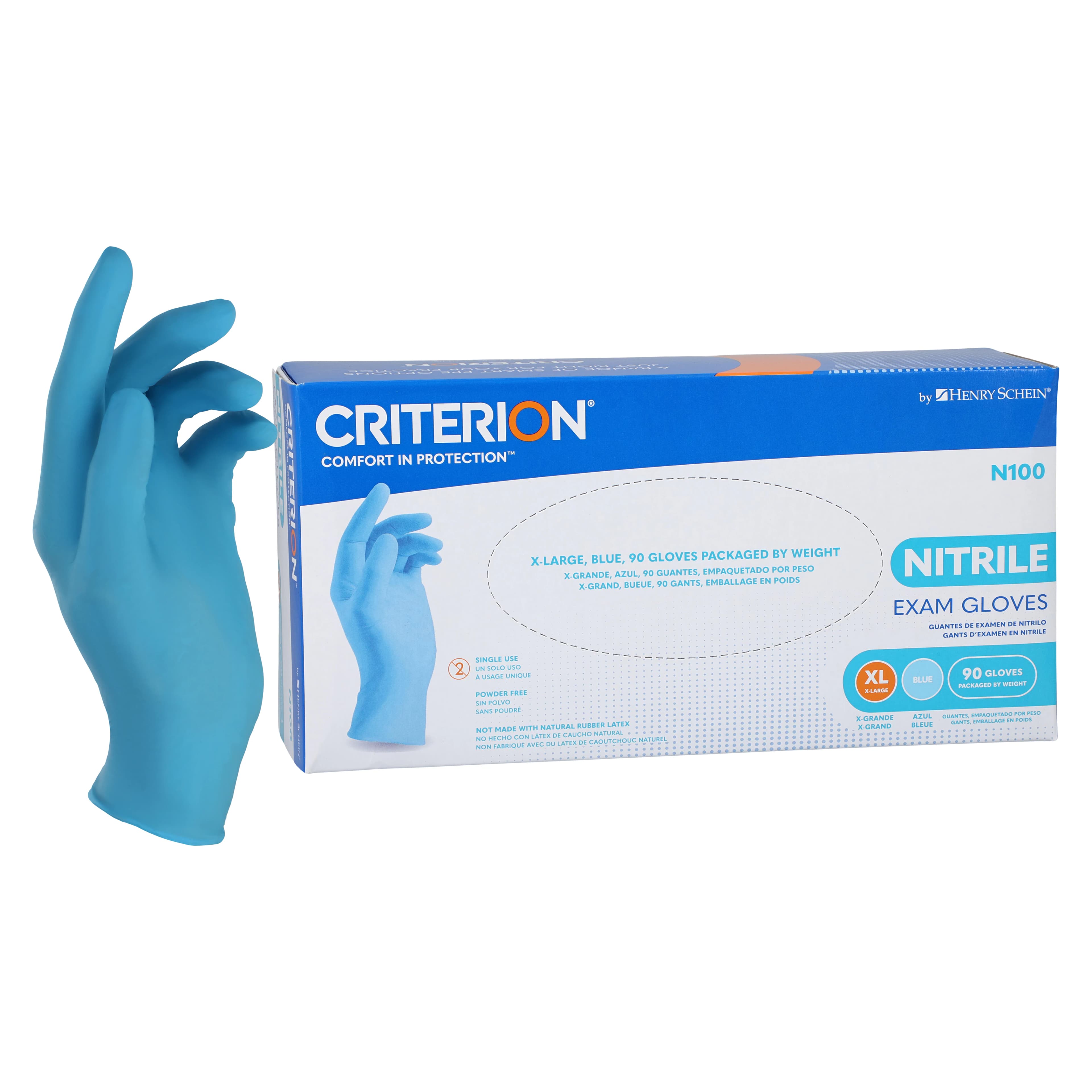 Criterion N100 Nitrile Exam Gloves, Powder Free, Non-Sterile, X-Large, Blue, 90/Box - Criterion Nitrile Exam N100 Gloves - Image 1
