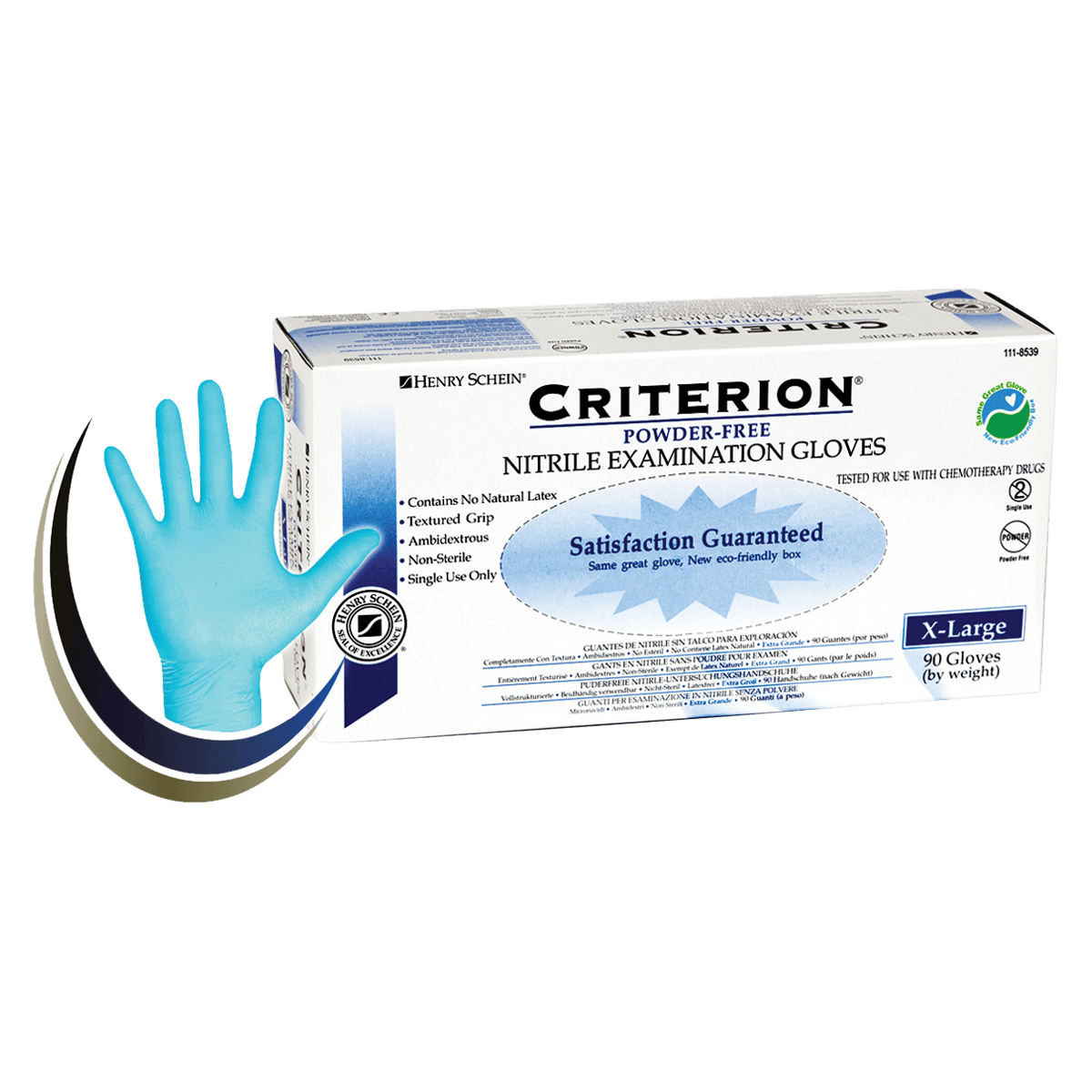 Criterion N100 Nitrile Exam Gloves, Powder Free, Non-Sterile, X-Large, Blue, 90/Box thumbnail 2