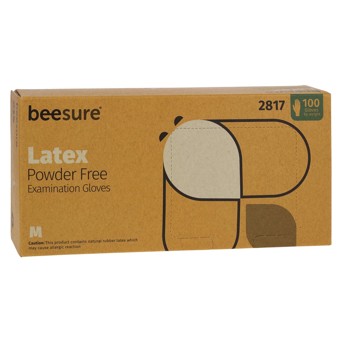 Beesure Latex Exam Gloves, Powder-Free, Non-Sterile, Medium, White, 100/Box, BE2817 thumbnail 3