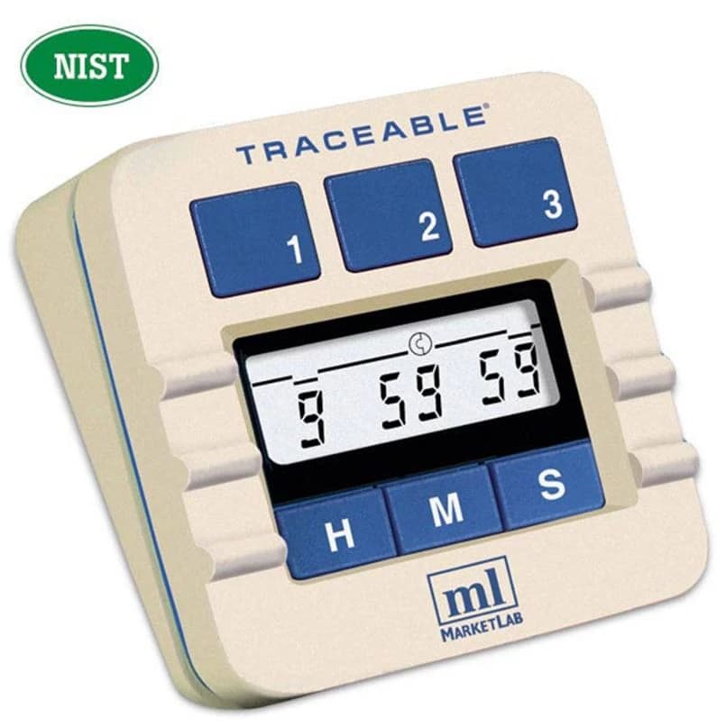 Marketlab 3-Line Alarm Timer, Plastic, 1-1/2 x 3-1/4 x 3 in, LCD, NIST Compliant, Each - Timer Alarm 3 Line - Image 1