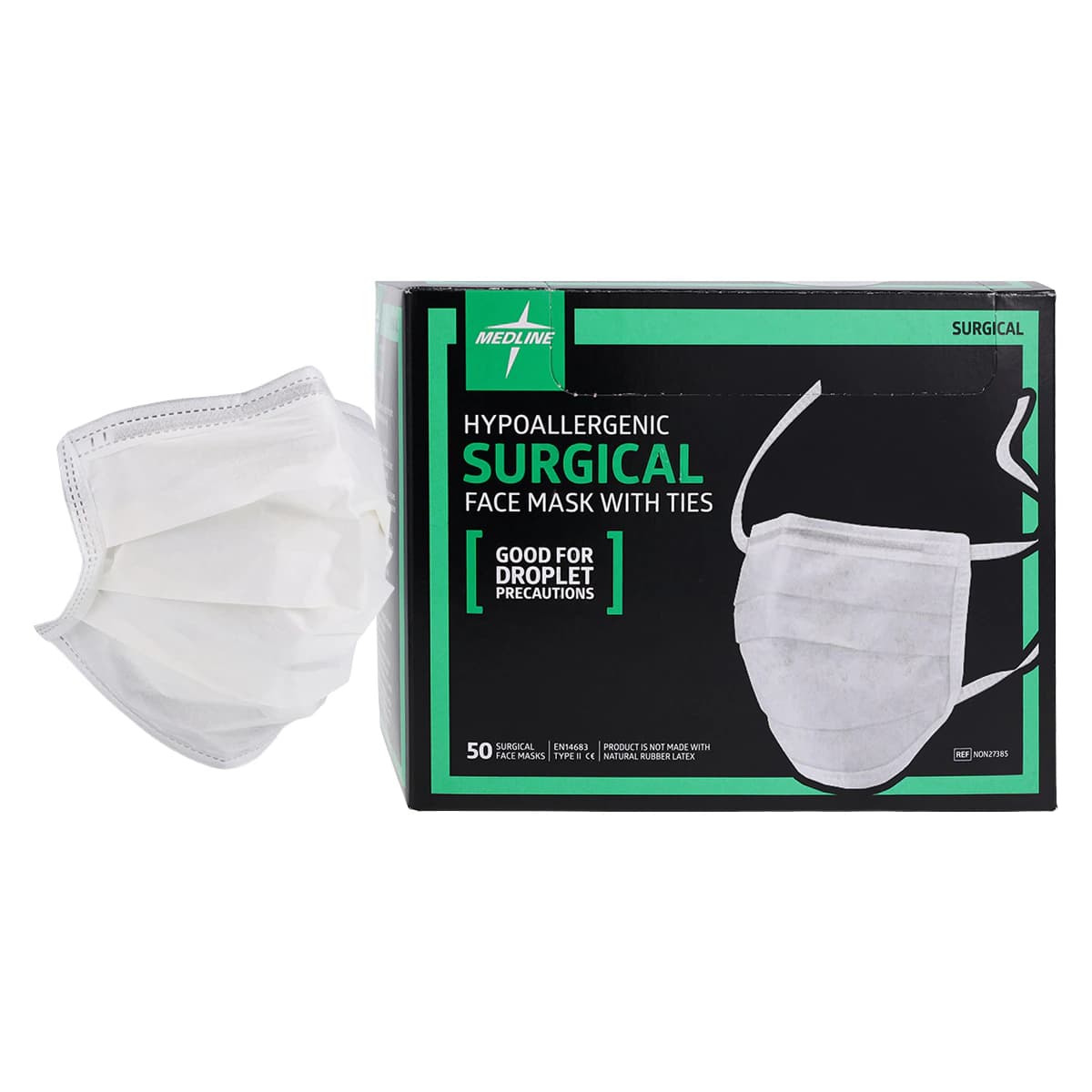 Medline Hypoallergenic Surgical Face Masks, Tie-On, White, Disposable, 300/Box - Hypoallergenic Surgical Face Masks - Image 1