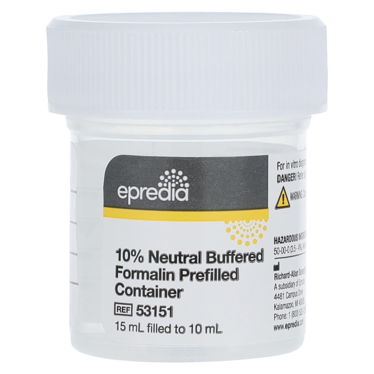 Richard-Allan Scientific STS Specimen Container with 10% Formalin, 15 mL, Polystyrene, Clear, 384/Case thumbnail 2