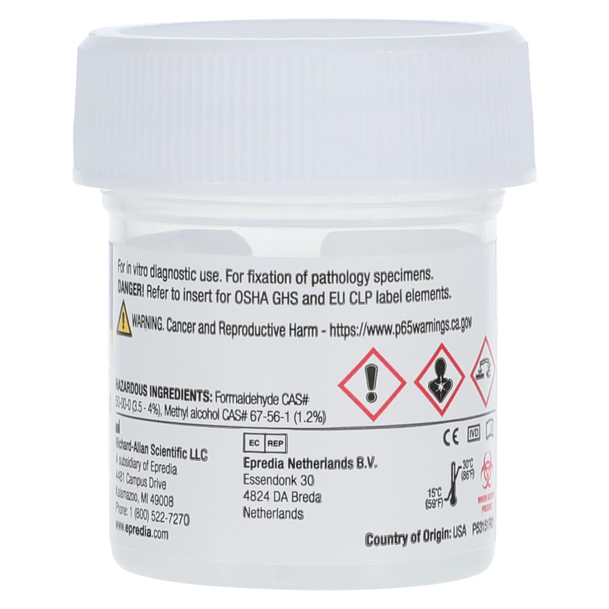 Richard-Allan Scientific STS Specimen Container with 10% Formalin, 15 mL, Polystyrene, Clear, 384/Case thumbnail 3