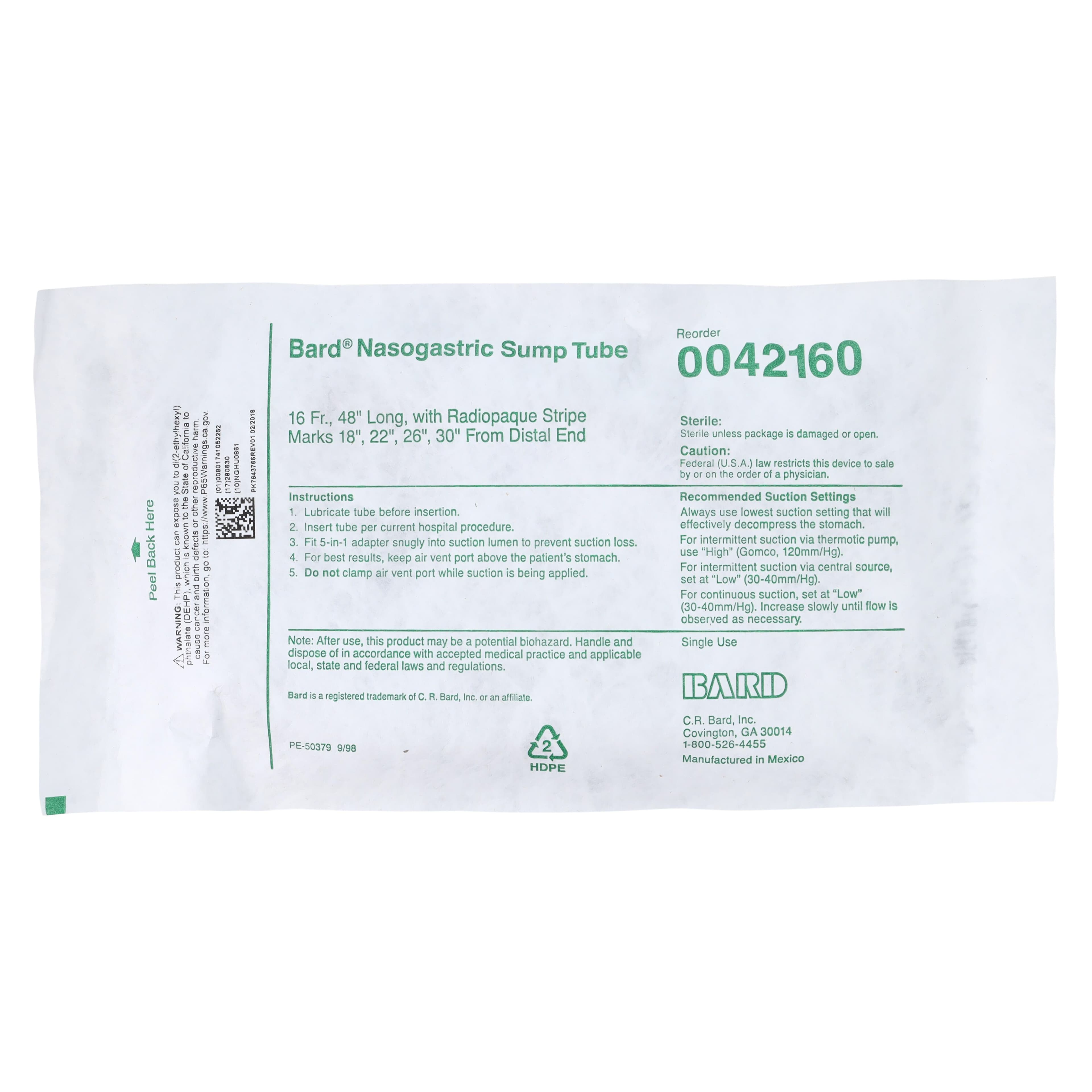 Bard Medical Nasogastric Sump Tube, 16 Fr, 48" thumbnail 2