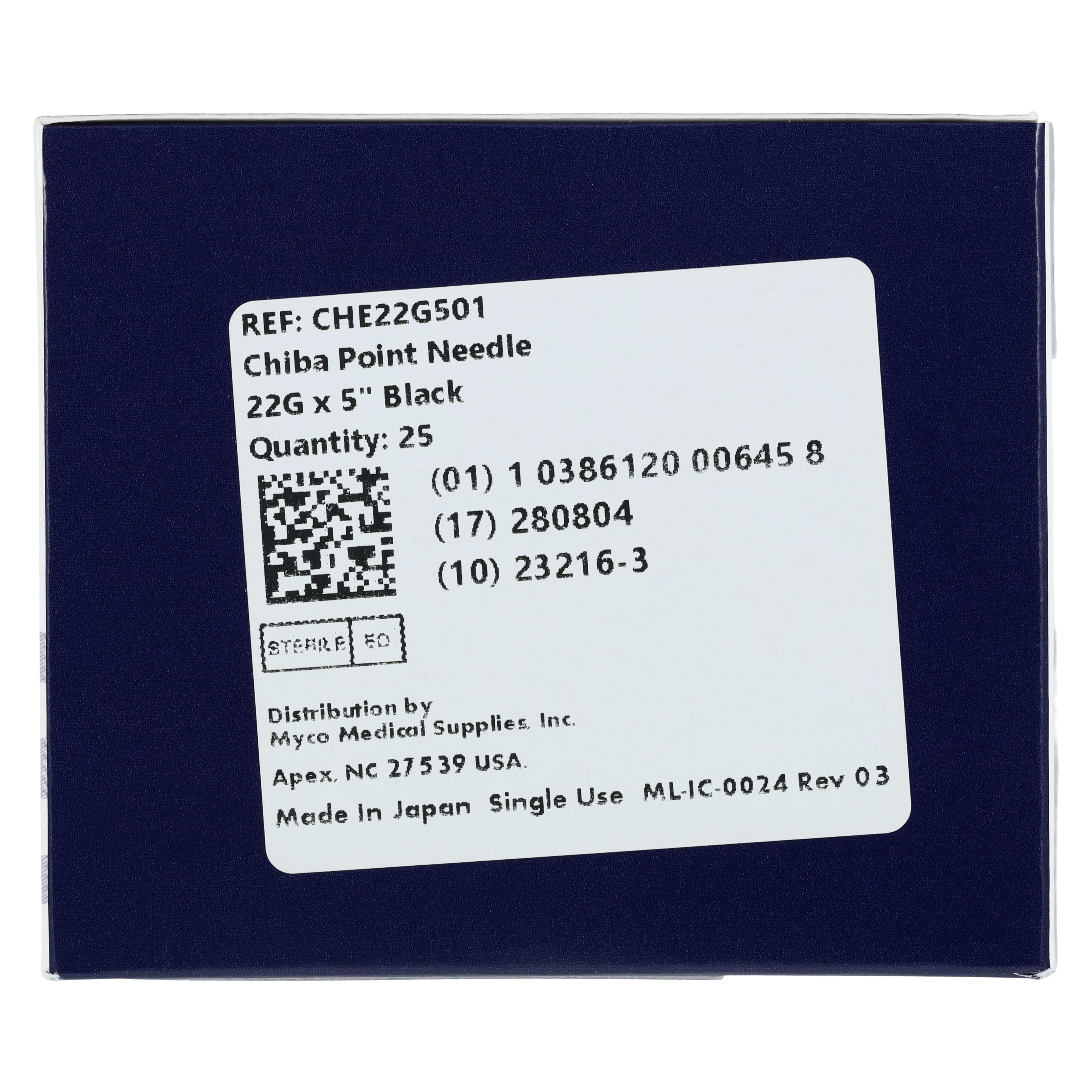 Myco Medical Reli Chiba Spinal Needle, 22G x 5", Echogenic Tip, Depth Stopper, Metric Marks, Sterile, 25/Box, CHE22G501 thumbnail 4