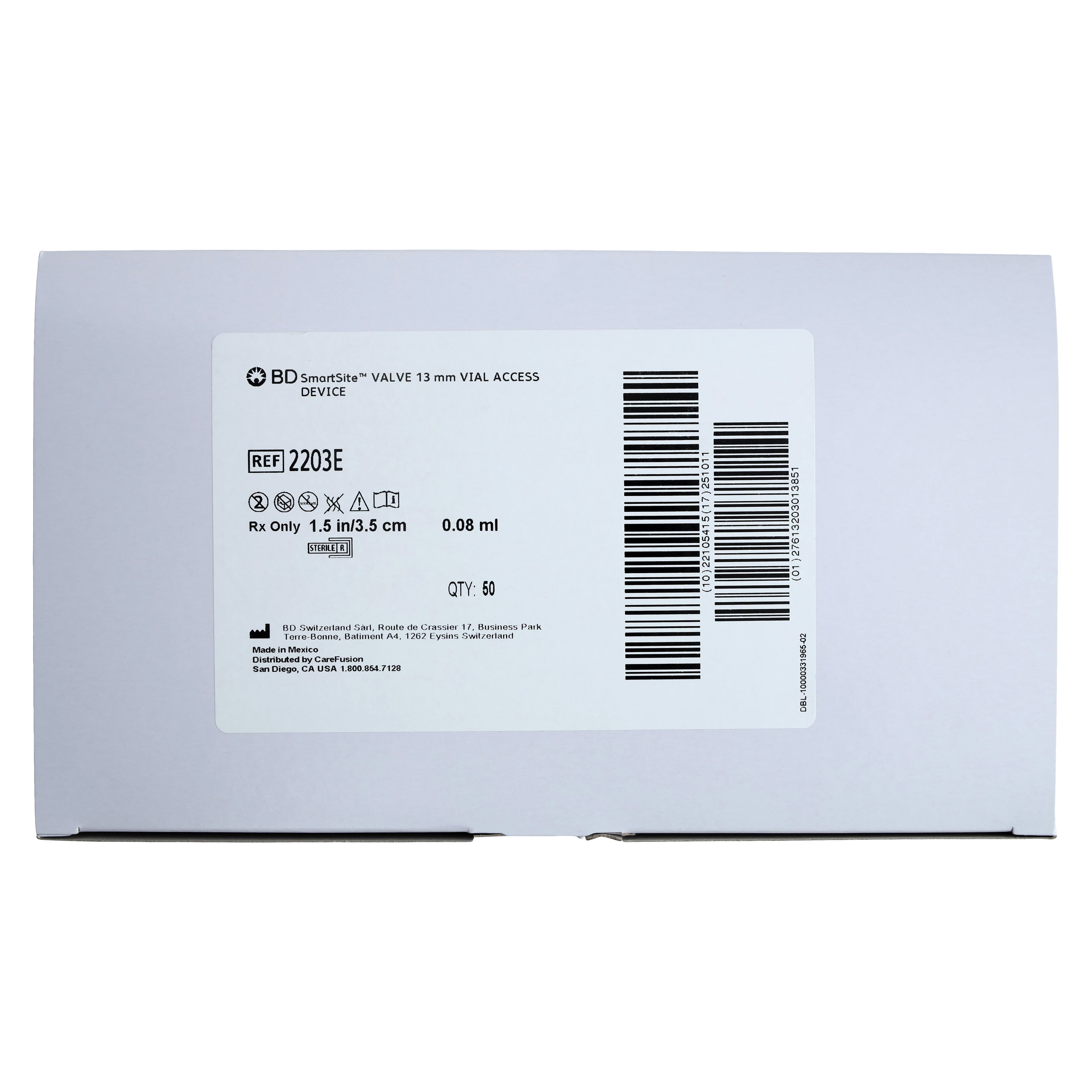 SmartSite Vial Access Valve, Needleless IV Access Pin, 1 mL Priming Volume, 1-1/2" Bonded Connectors, Sterile, Latex-Free, 100/Case thumbnail 3