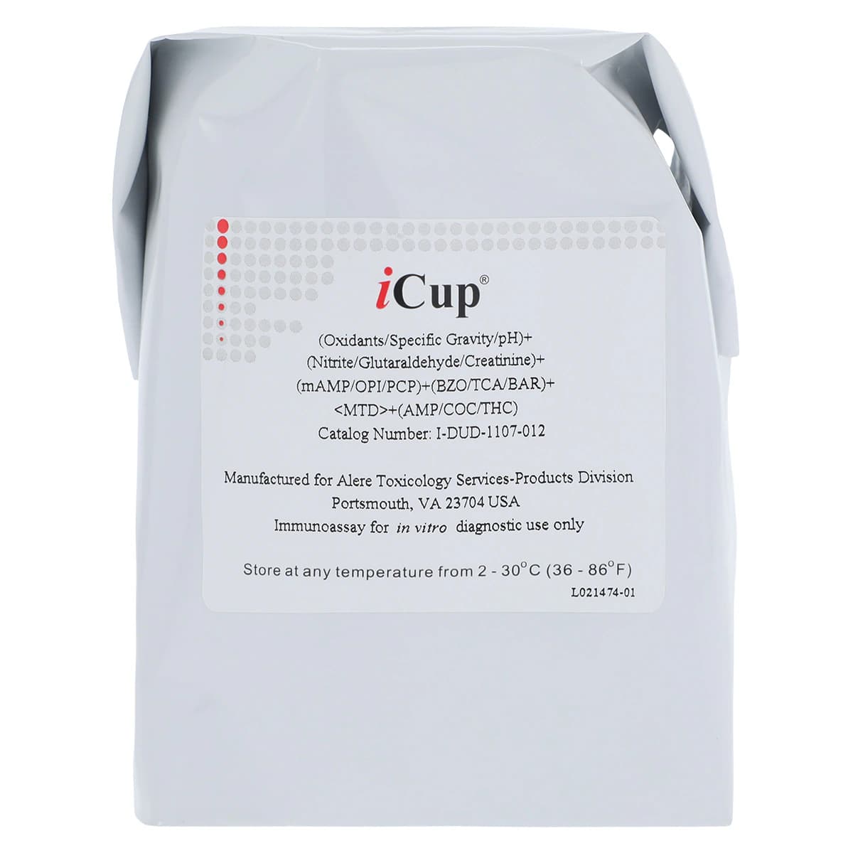 Alere iCup A.D. 10 Panel Drug Screen Test Kit, Moderately Complex with Validity Testing, 25/Box - I-Cup A.D. 10 Panel Drug - Image 1