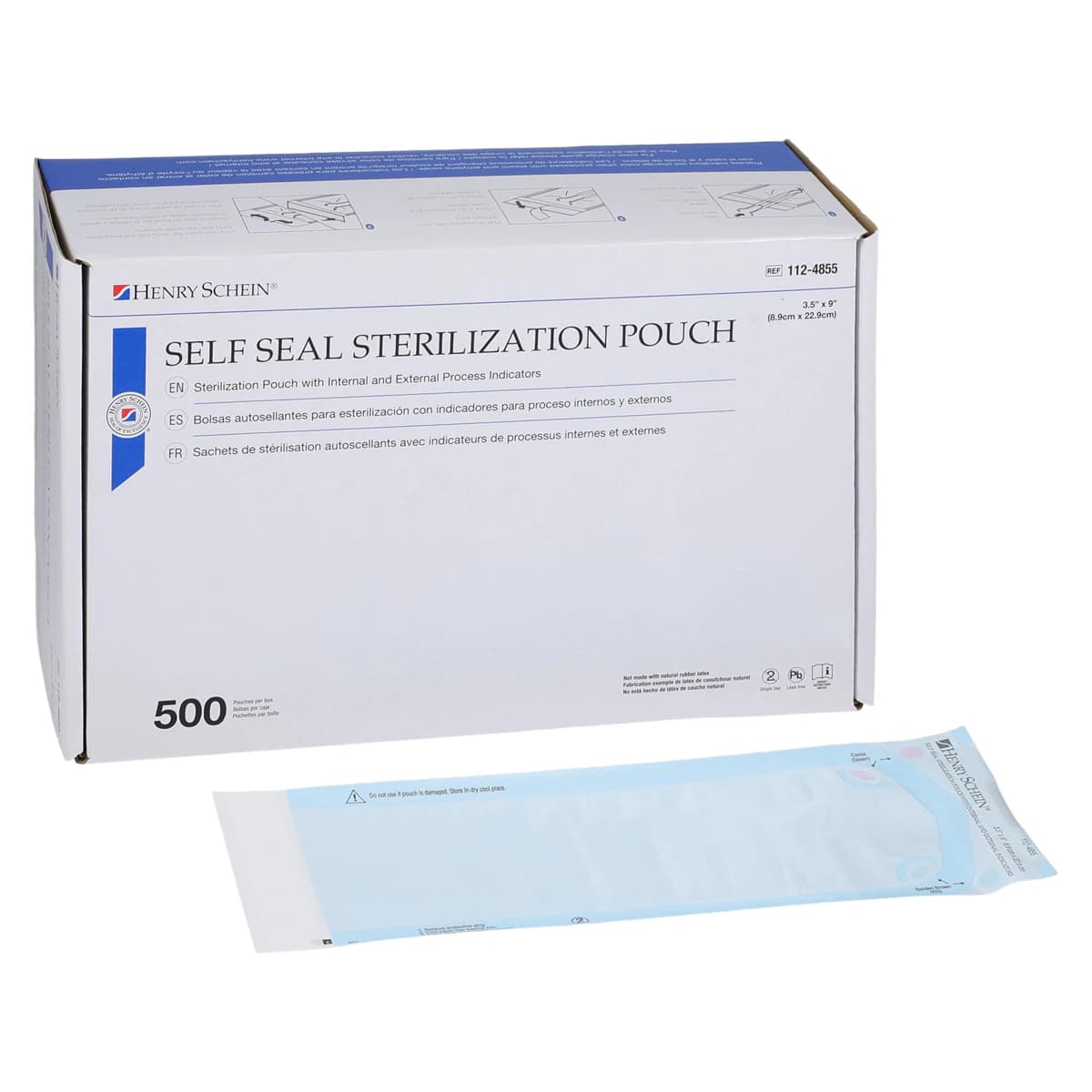 Henry Schein SelfSeal Sterilization Pouches, 3.5 in x 9 in, Blue/White, 500/Box thumbnail 2