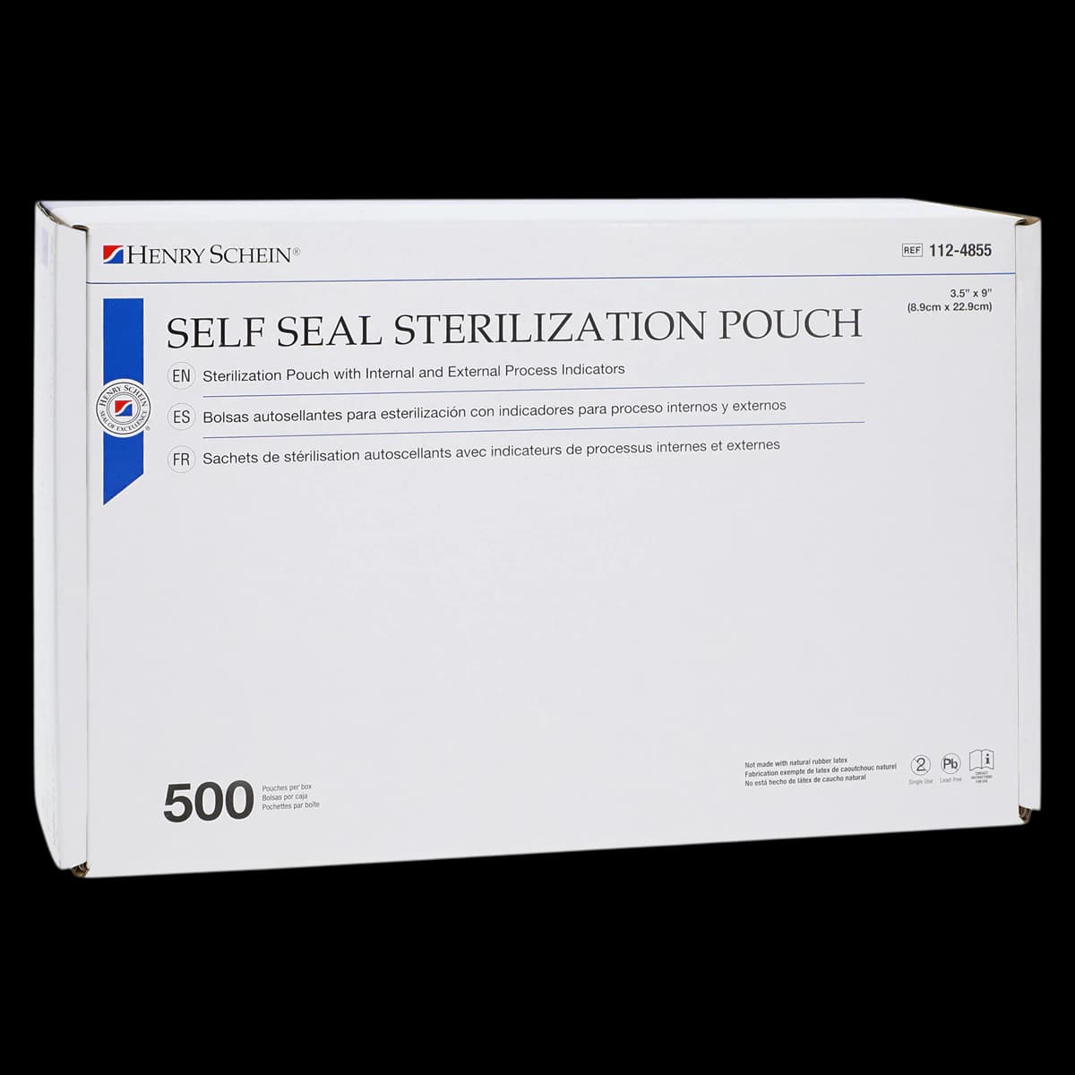 Henry Schein SelfSeal Sterilization Pouches, 3.5 in x 9 in, Blue/White, 500/Box - SelfSeal Sterilization Pouches - Image 1