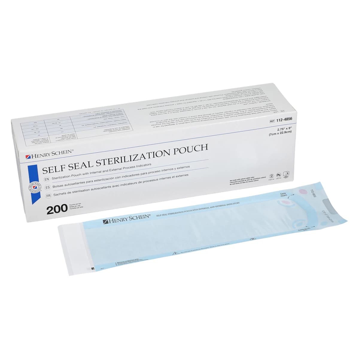 Henry Schein SelfSeal Sterilization Pouches, 2.75 in x 9 in, Blue/White, Dual Indicators, 200/Box thumbnail 2