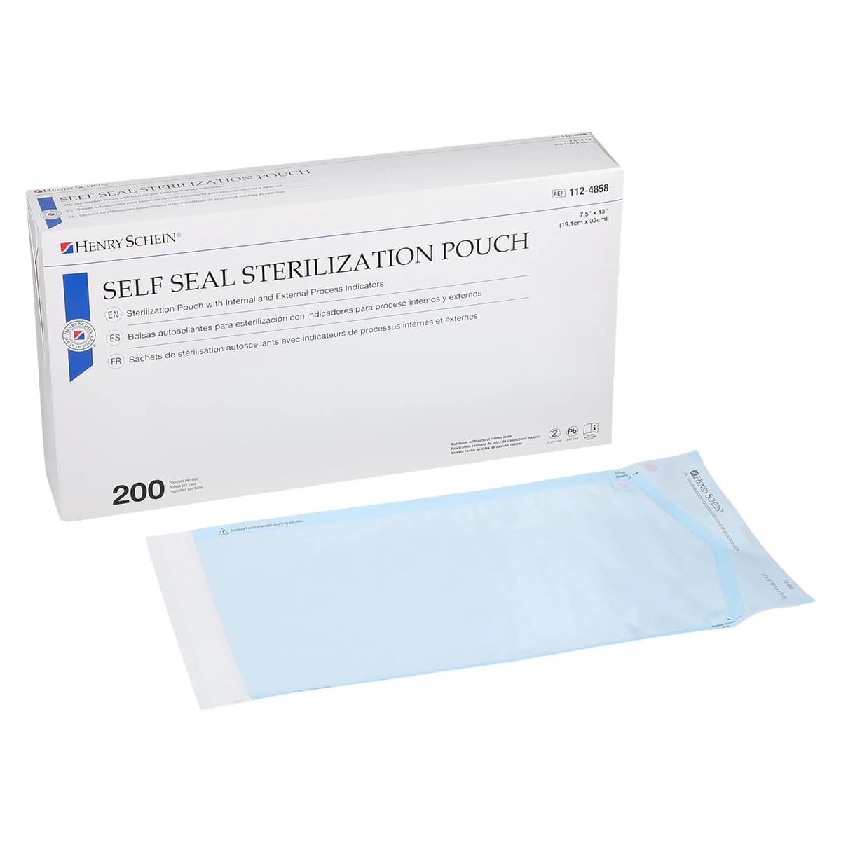 Henry Schein SelfSeal Sterilization Pouches, 7.5 in x 13 in, Blue/White, Dual Indicators, 200/Box thumbnail 2