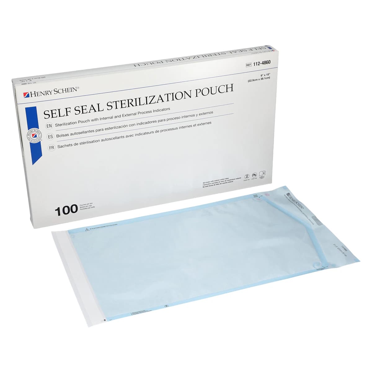 SelfSeal Sterilization Pouches, 9 in x 15 in, Blue/White, Dual Indicators, 100/Box - SelfSeal Sterilization Pouches - Image 1