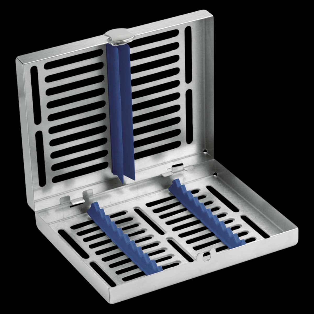 HSI Instrument Cassette 10, Stainless Steel, Blue, 7.1 x 5.6 x 1.3 in, Autoclavable with Silicone Rails - 10 Instrument Cassette - Image 1
