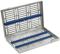 Henry Schein Instrument Cassette, 16 Capacity, Stainless Steel, Blue, Autoclavable, 11.3 x 7.1 x 1.3 in - 16 Instrument Cassette - Image 1