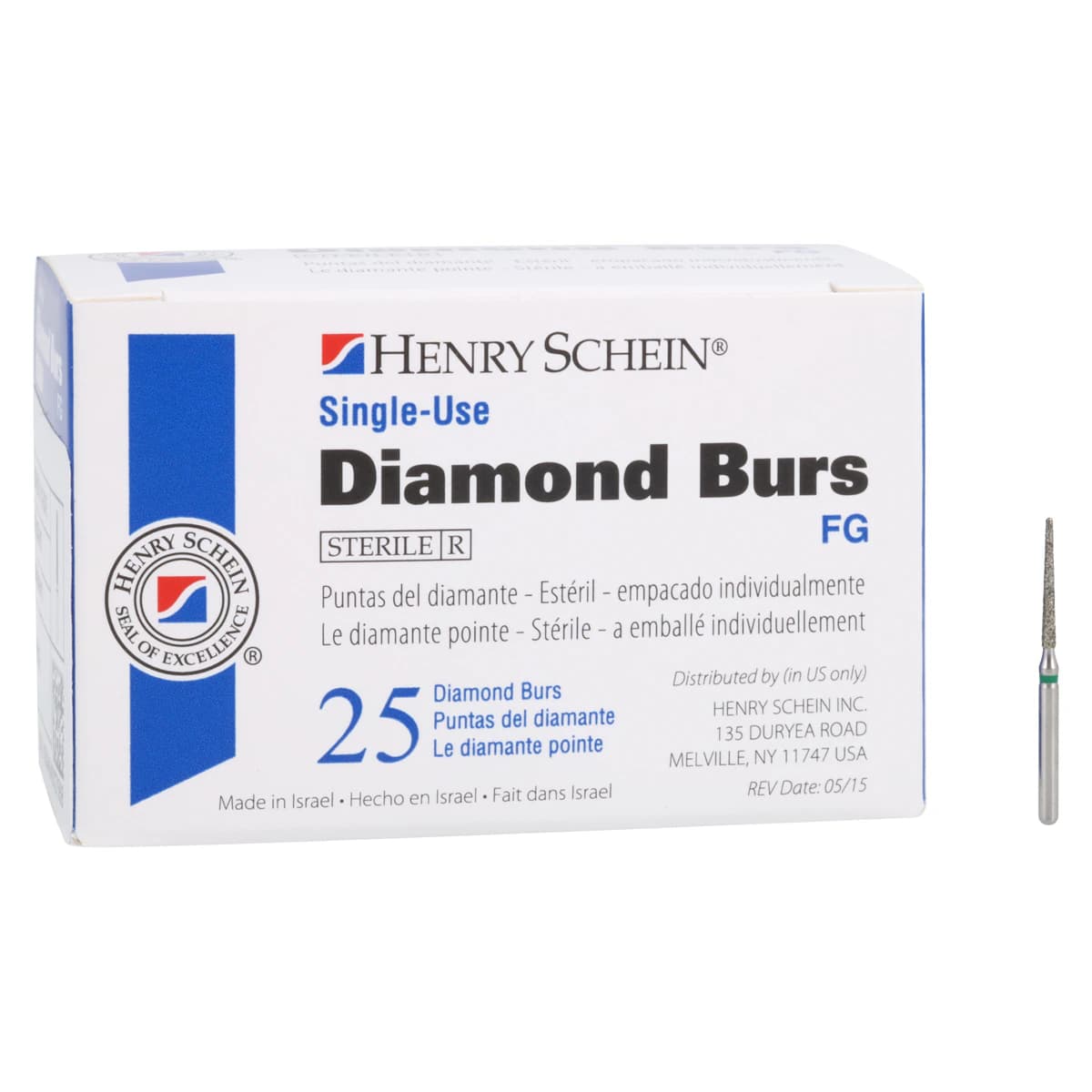 HSI Round End Taper FG Diamond Burs, Single Use, Coarse, 850-012C, 25/Box thumbnail 3