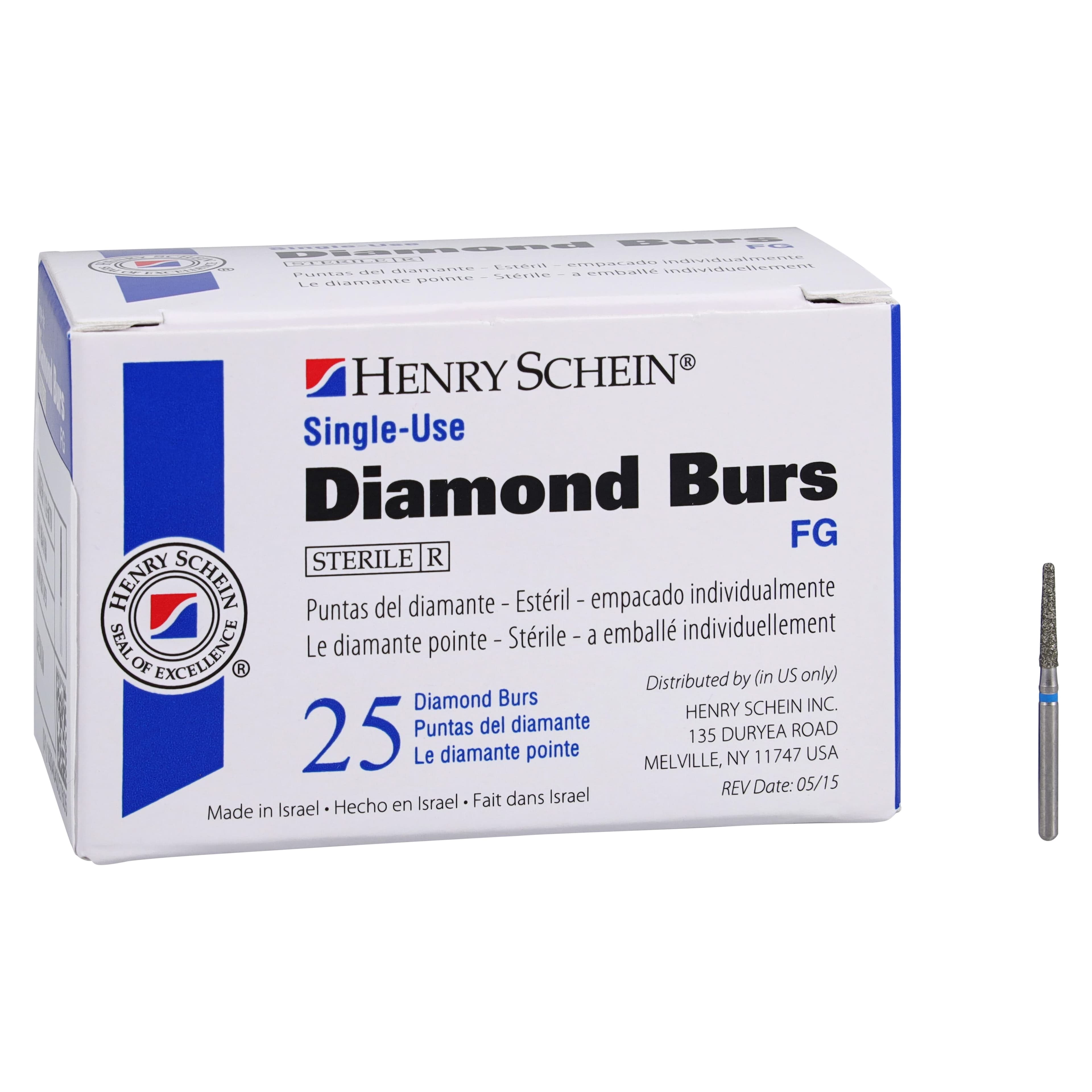 HSI Round End Taper FG Diamond Burs, Single Use, Medium, 856-016M, 25/Box thumbnail 5