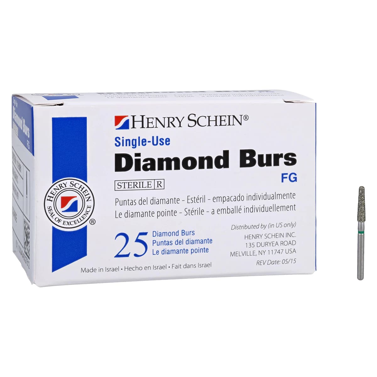 HSI Round End Taper FG Diamond Burs, Single Use, Coarse, 856-021C, 25/Box thumbnail 5